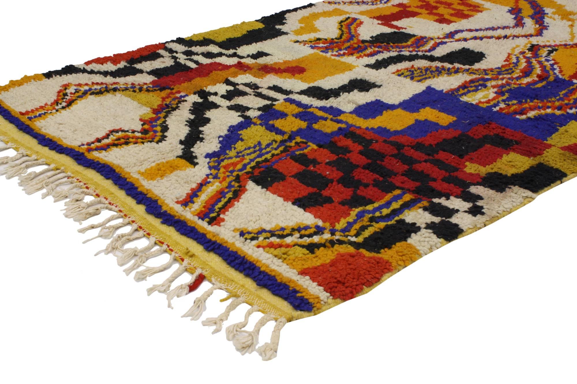 Hand-Knotted Vintage Berber Moroccan Azilal Rug with Cubism Design and Post-Modern Style