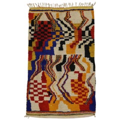 Vintage Berber Moroccan Azilal Rug with Cubism Design and Post-Modern Style