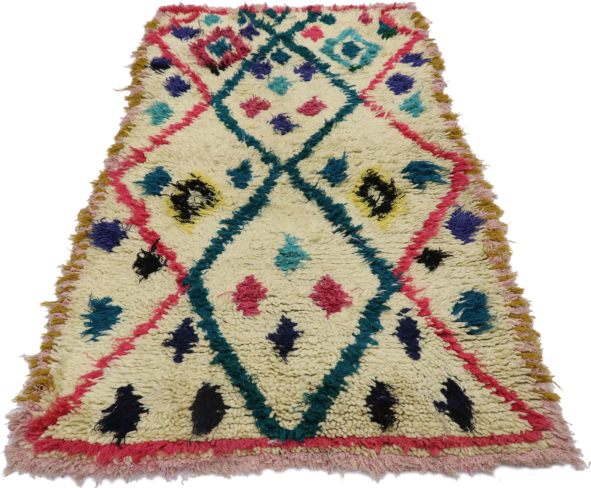 Hand-Knotted Vintage Berber Moroccan Azilal Rug with Hygge Boho Chic Style For Sale