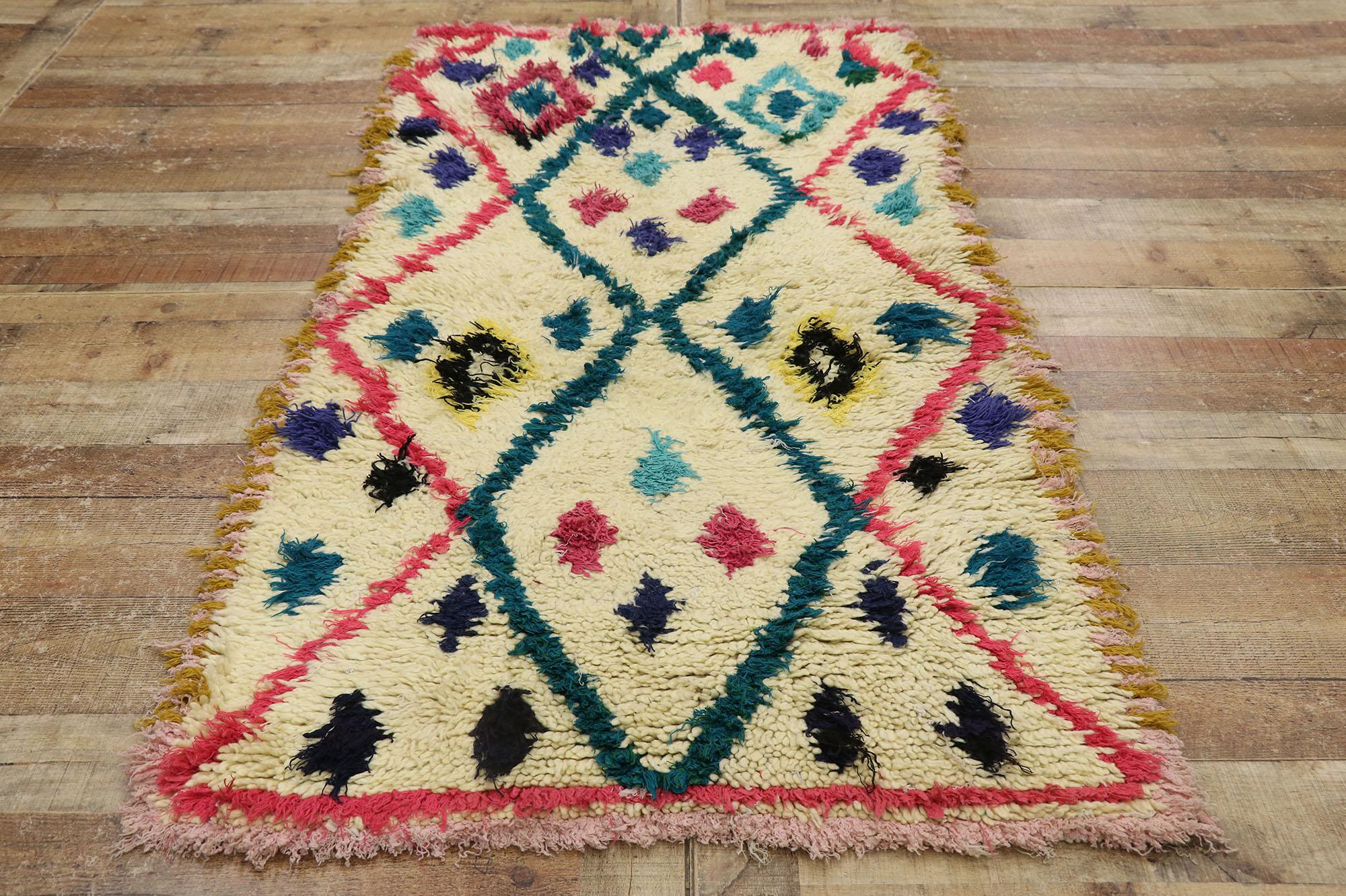 Wool Vintage Berber Moroccan Azilal Rug with Hygge Boho Chic Style For Sale