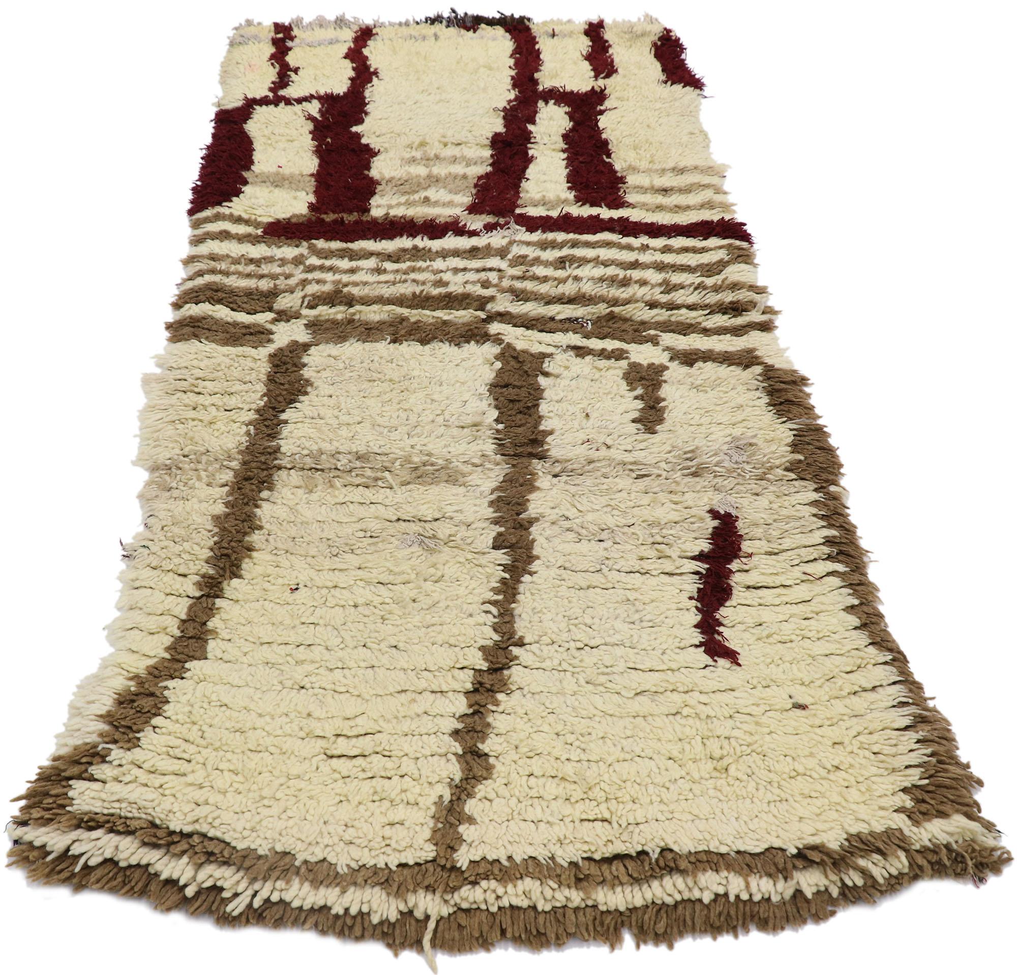 Tribal Vintage Berber Moroccan Azilal Rug with Mid-Century Modern Style For Sale