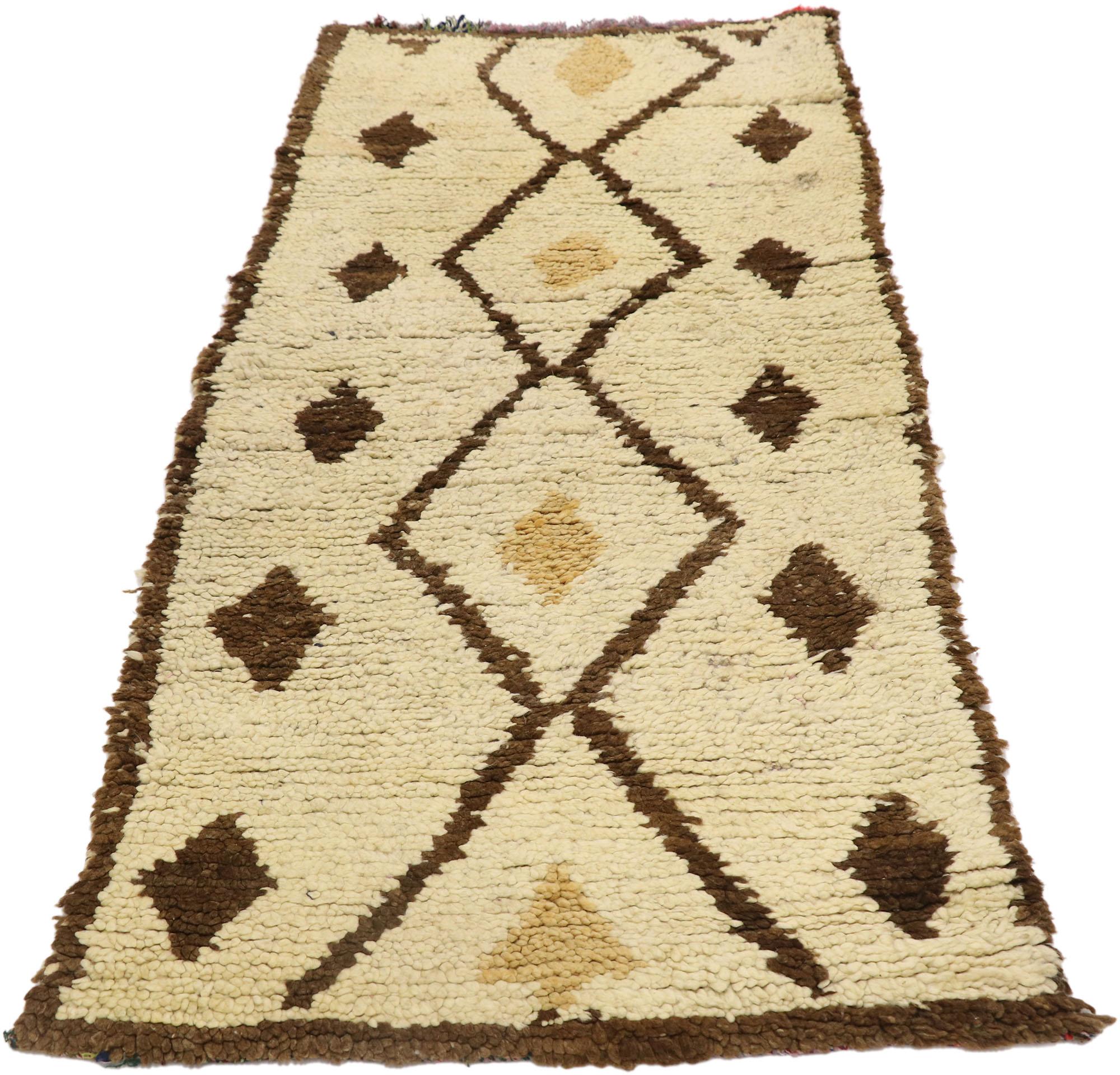 Hand-Knotted Vintage Berber Moroccan Azilal Rug with Mid-Century Modern Style For Sale