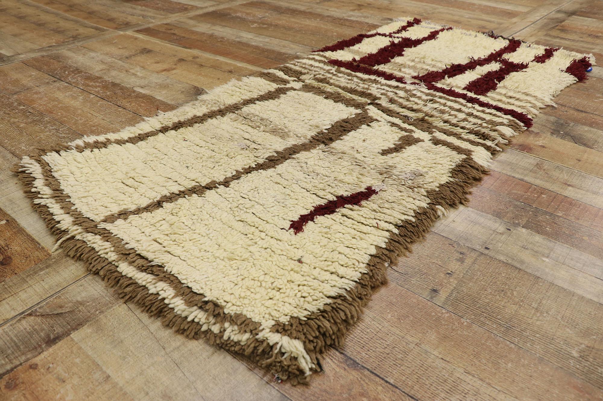 20th Century Vintage Berber Moroccan Azilal Rug with Mid-Century Modern Style For Sale