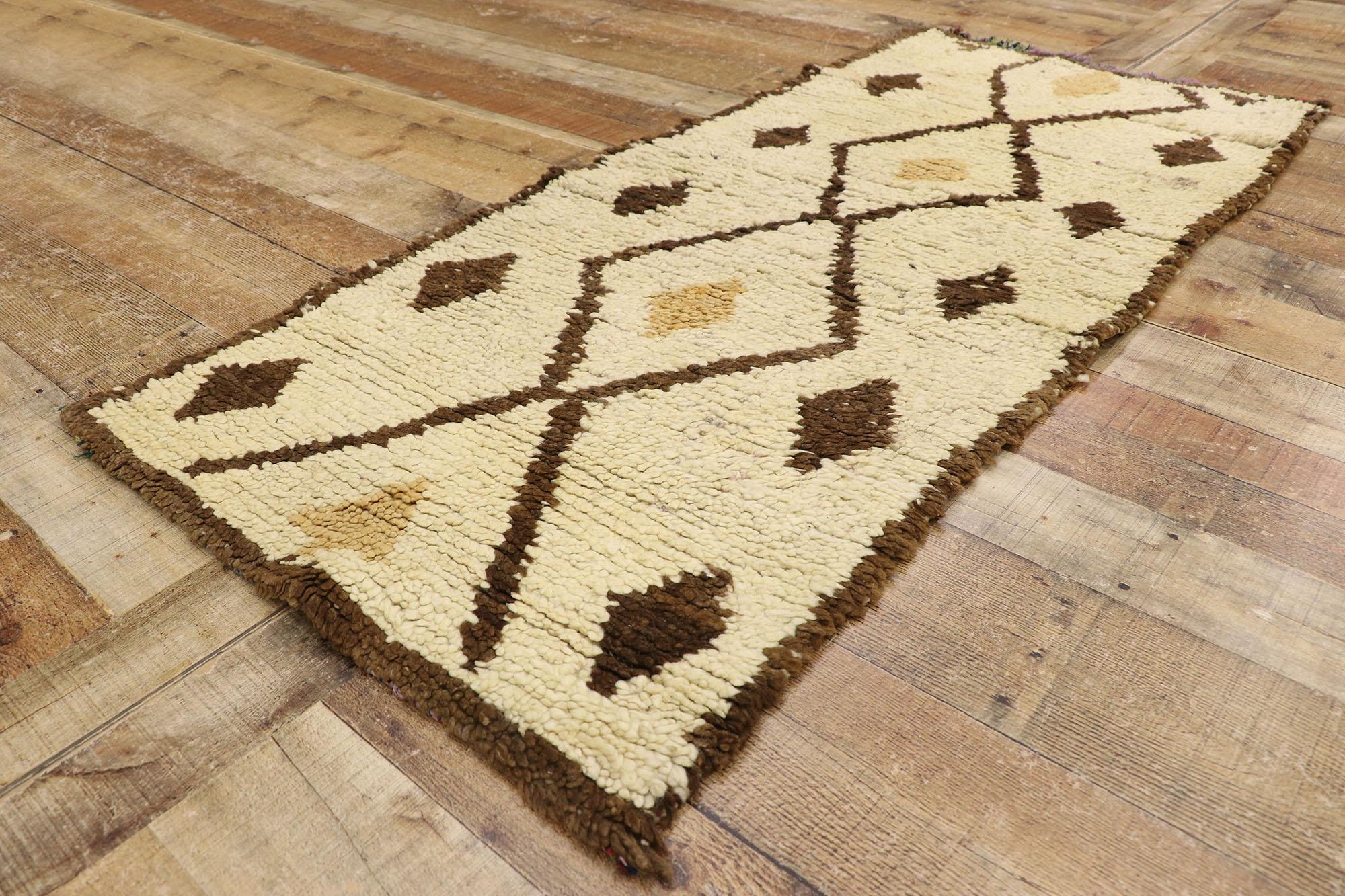 Wool Vintage Berber Moroccan Azilal Rug with Mid-Century Modern Style For Sale
