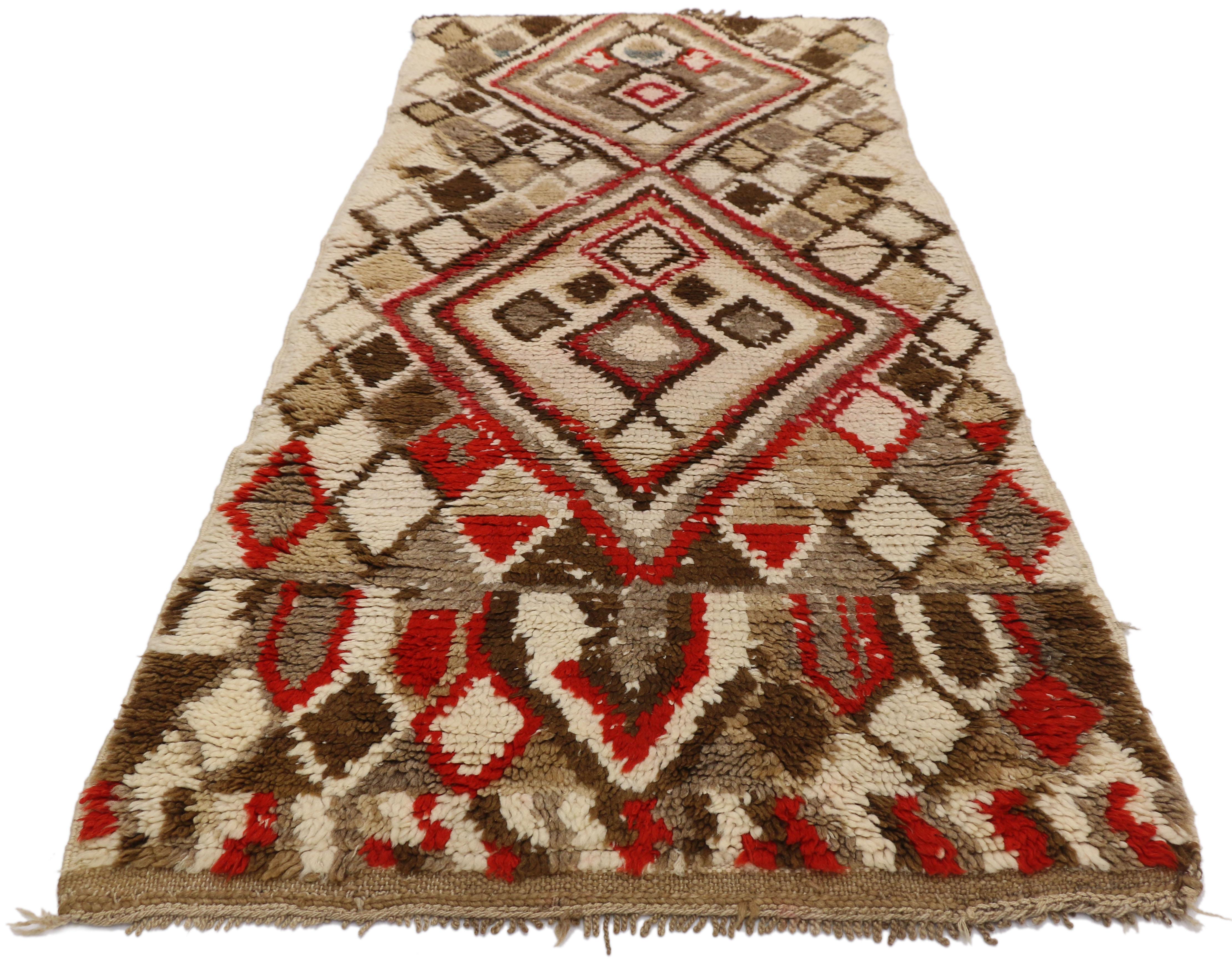 Hand-Knotted Vintage Berber Moroccan Azilal Rug with Mid-Century Modern Tribal Style For Sale
