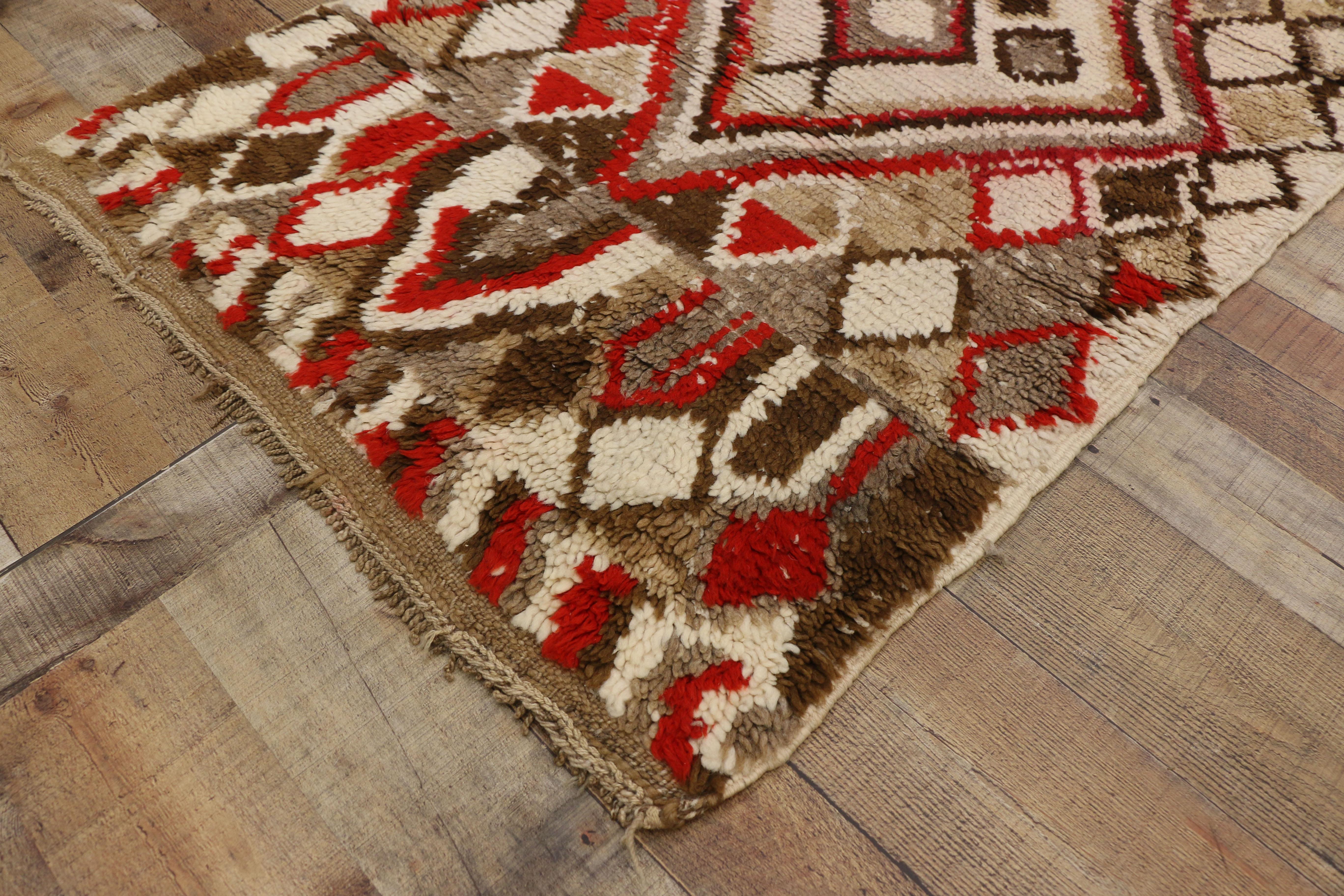 Wool Vintage Berber Moroccan Azilal Rug with Mid-Century Modern Tribal Style For Sale