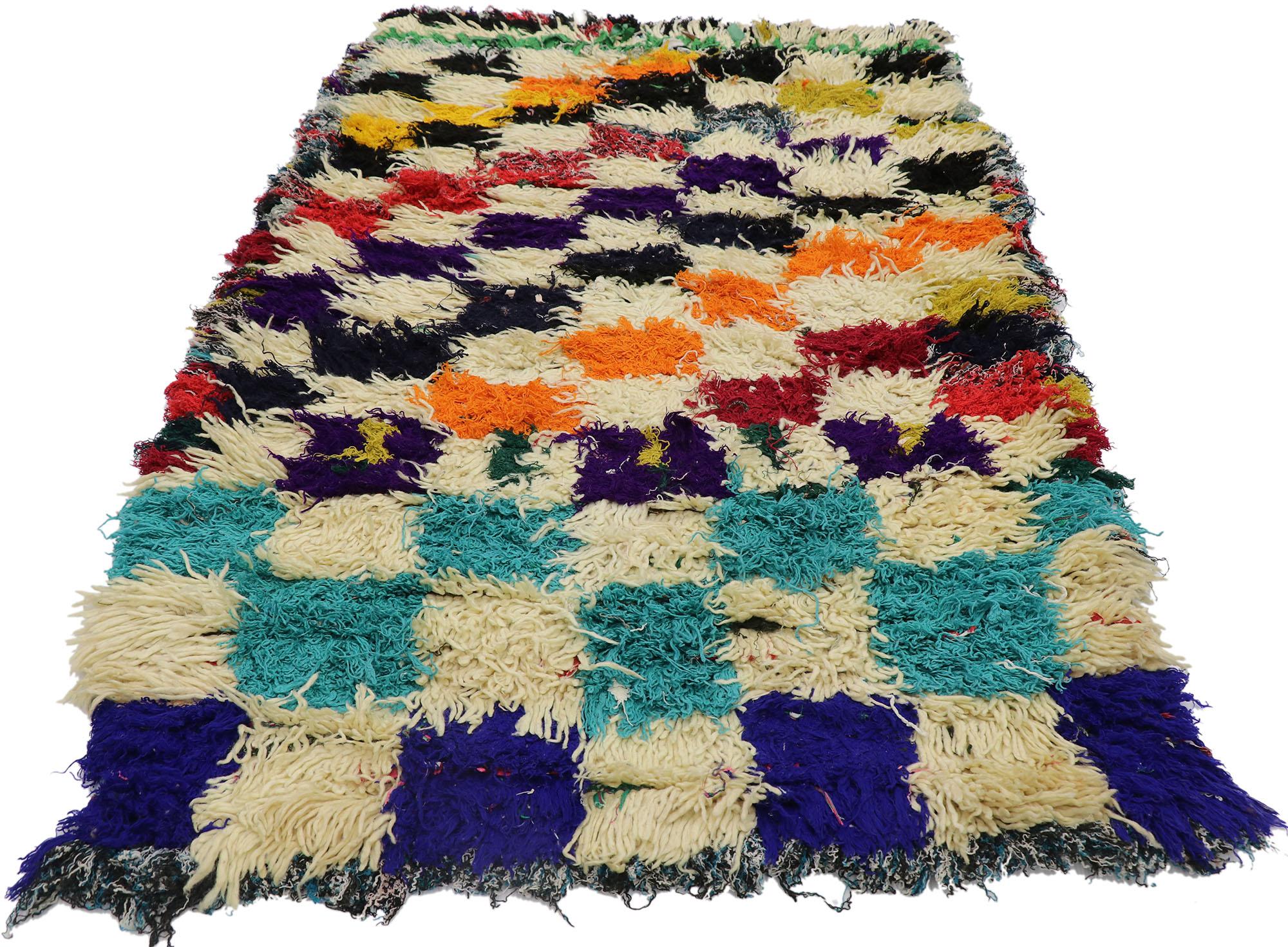 Tribal Vintage Berber Moroccan Azilal Rug with Modern Cubist Style For Sale