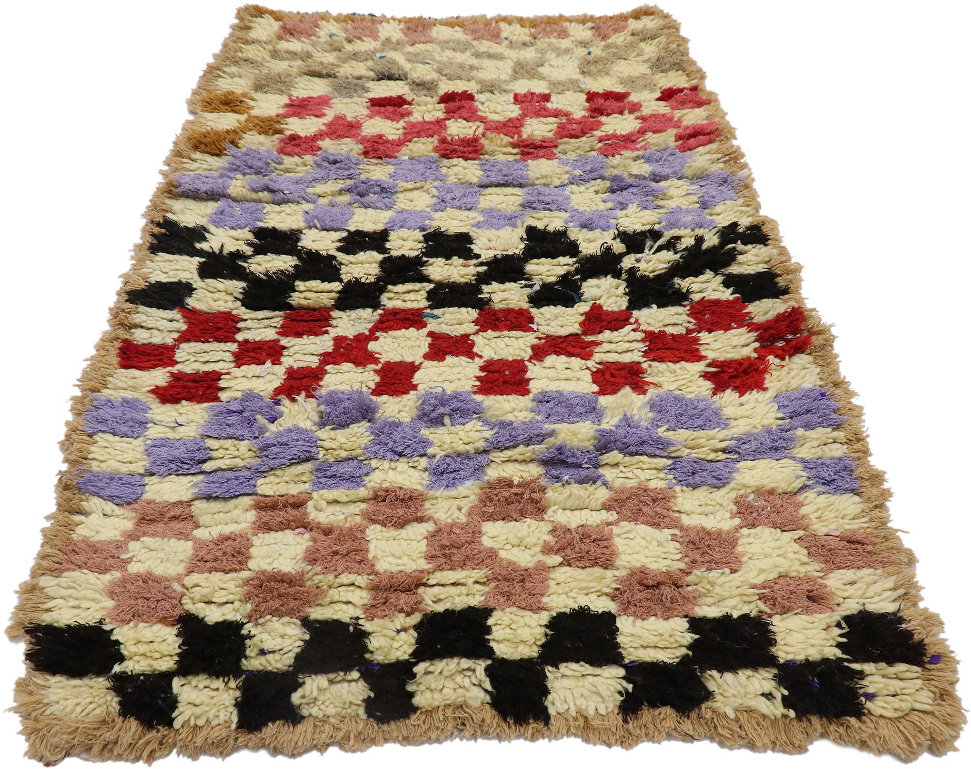 Hand-Knotted Vintage Berber Moroccan Azilal Rug with Modern Cubist Style For Sale