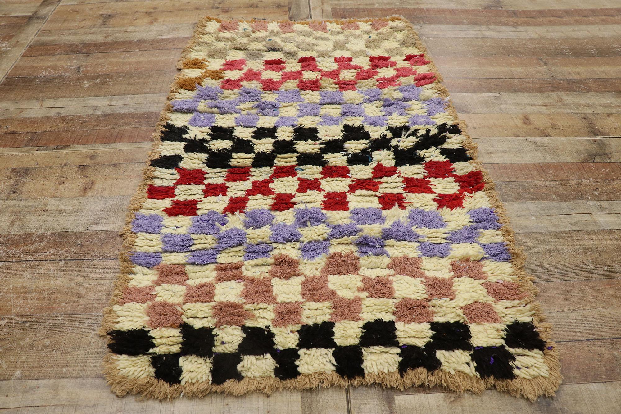 Cotton Vintage Berber Moroccan Azilal Rug with Modern Cubist Style For Sale