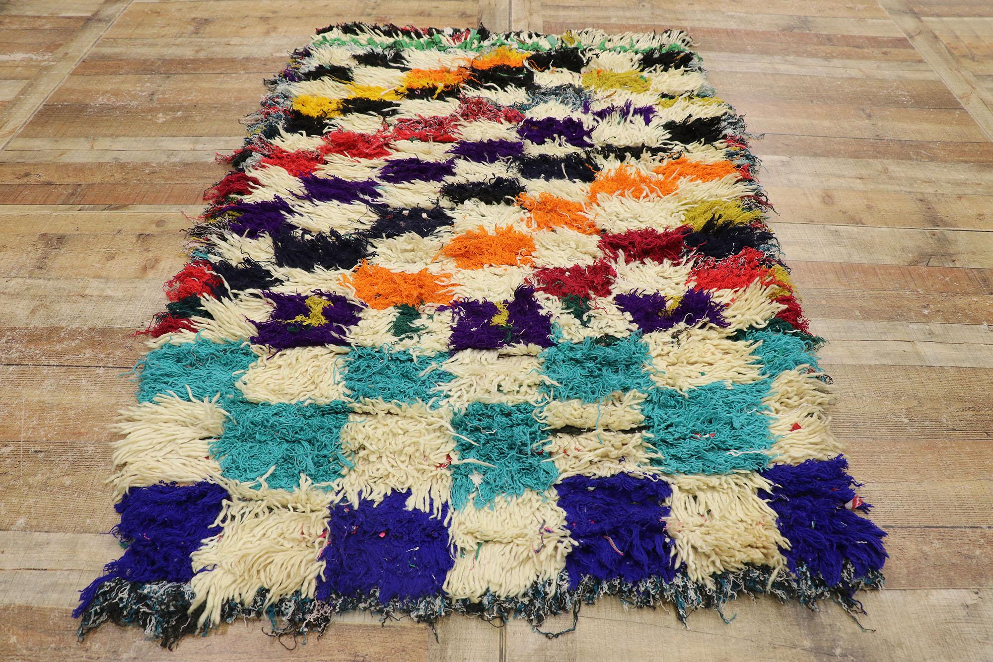 Wool Vintage Berber Moroccan Azilal Rug with Modern Cubist Style For Sale