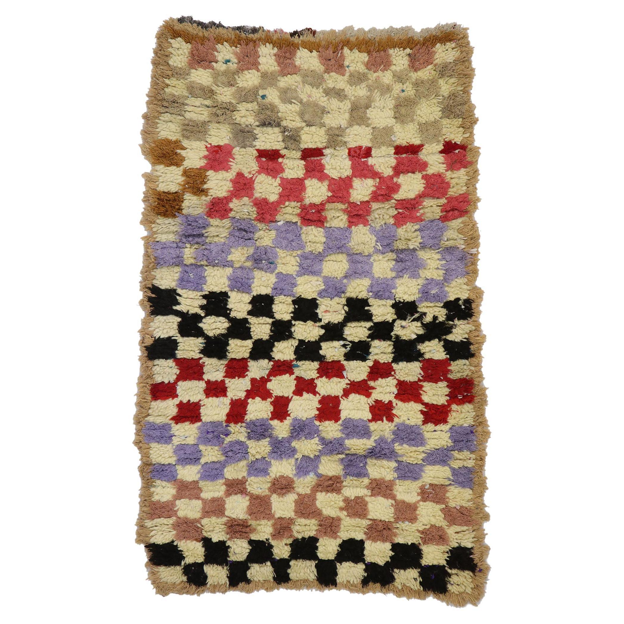 Vintage Berber Moroccan Azilal Rug with Modern Cubist Style For Sale