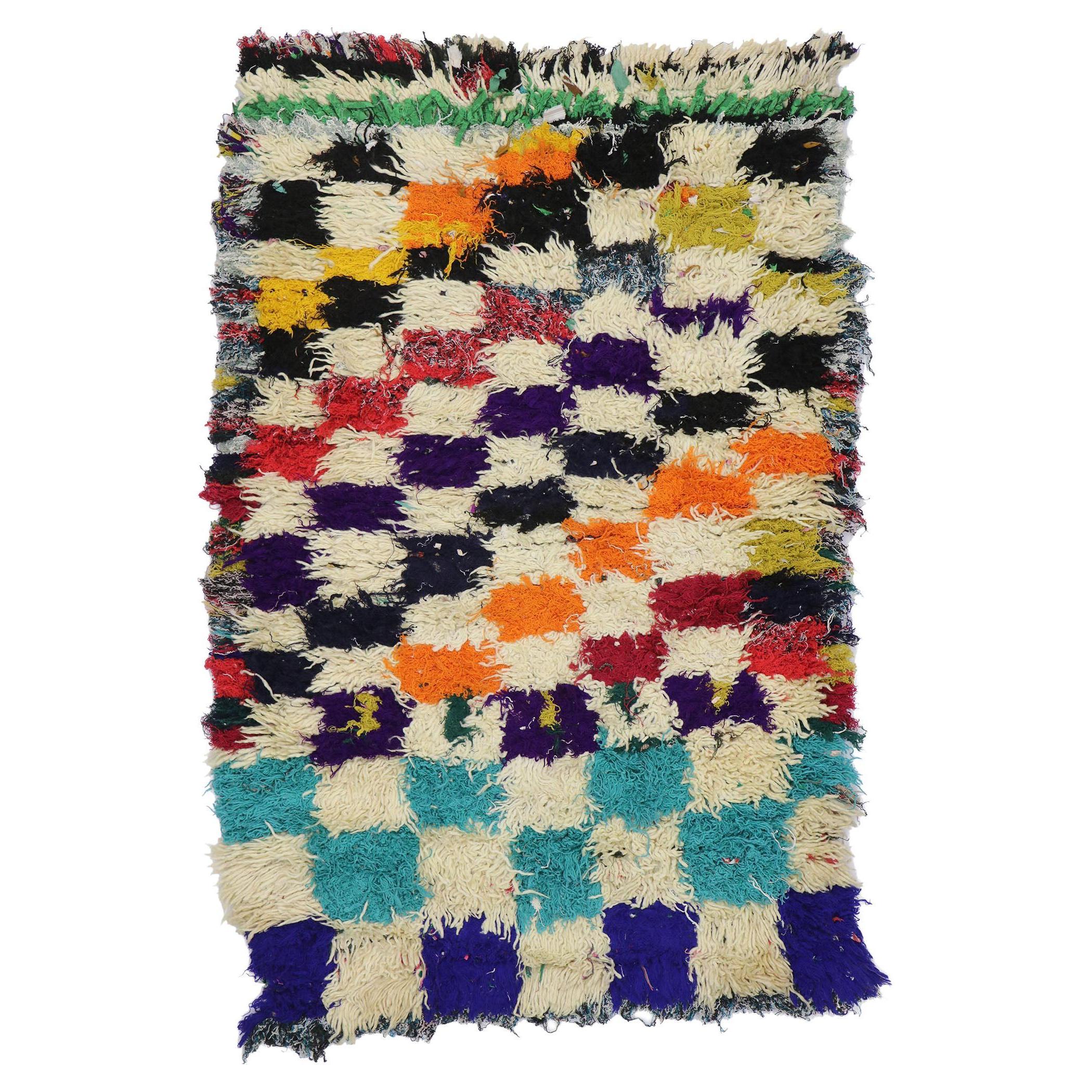 Vintage Berber Moroccan Azilal Rug with Modern Cubist Style For Sale