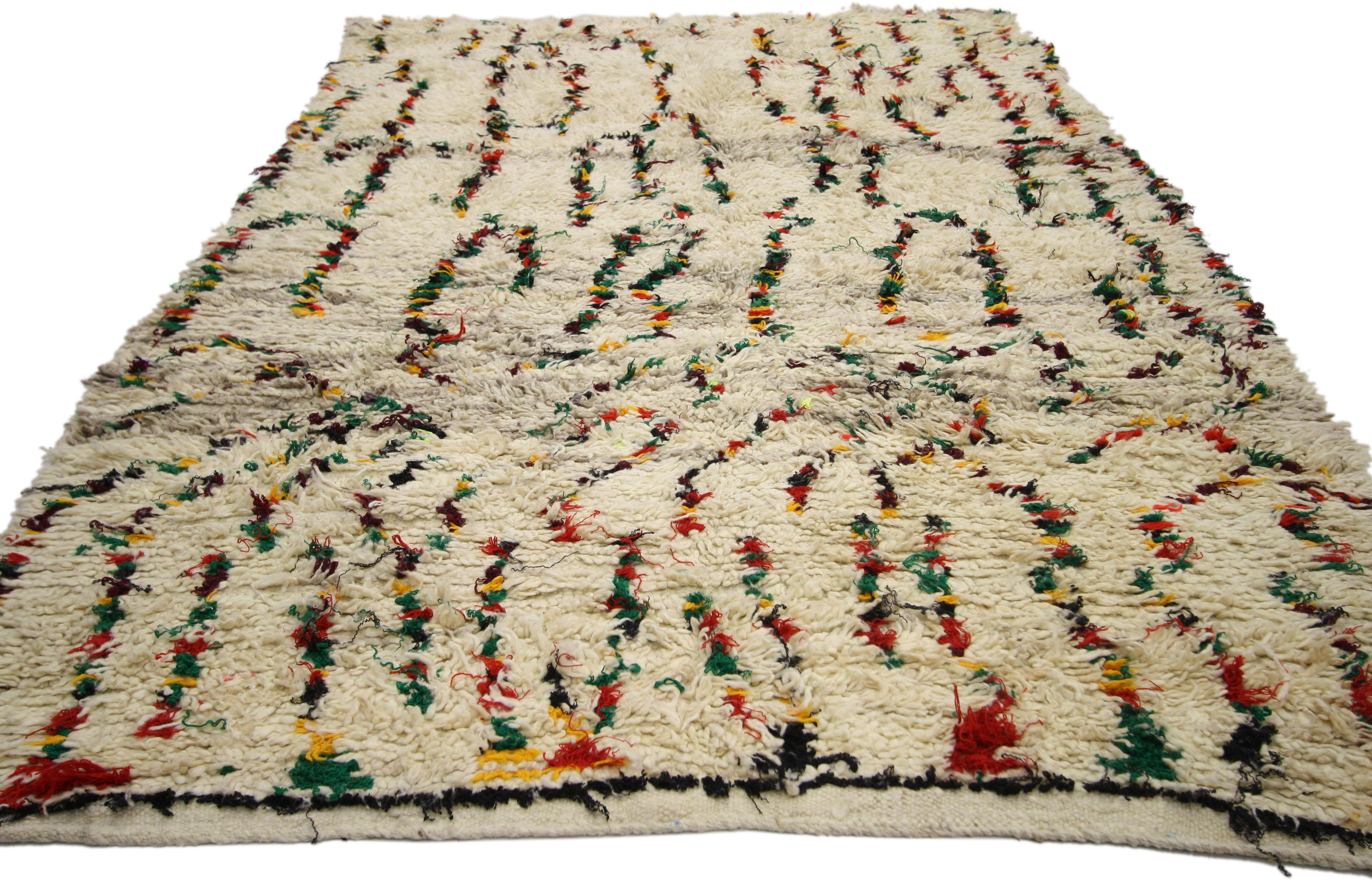 Hand-Knotted Vintage Berber Moroccan Azilal Rug with Tribal Vibes and Abstract Line Art Style