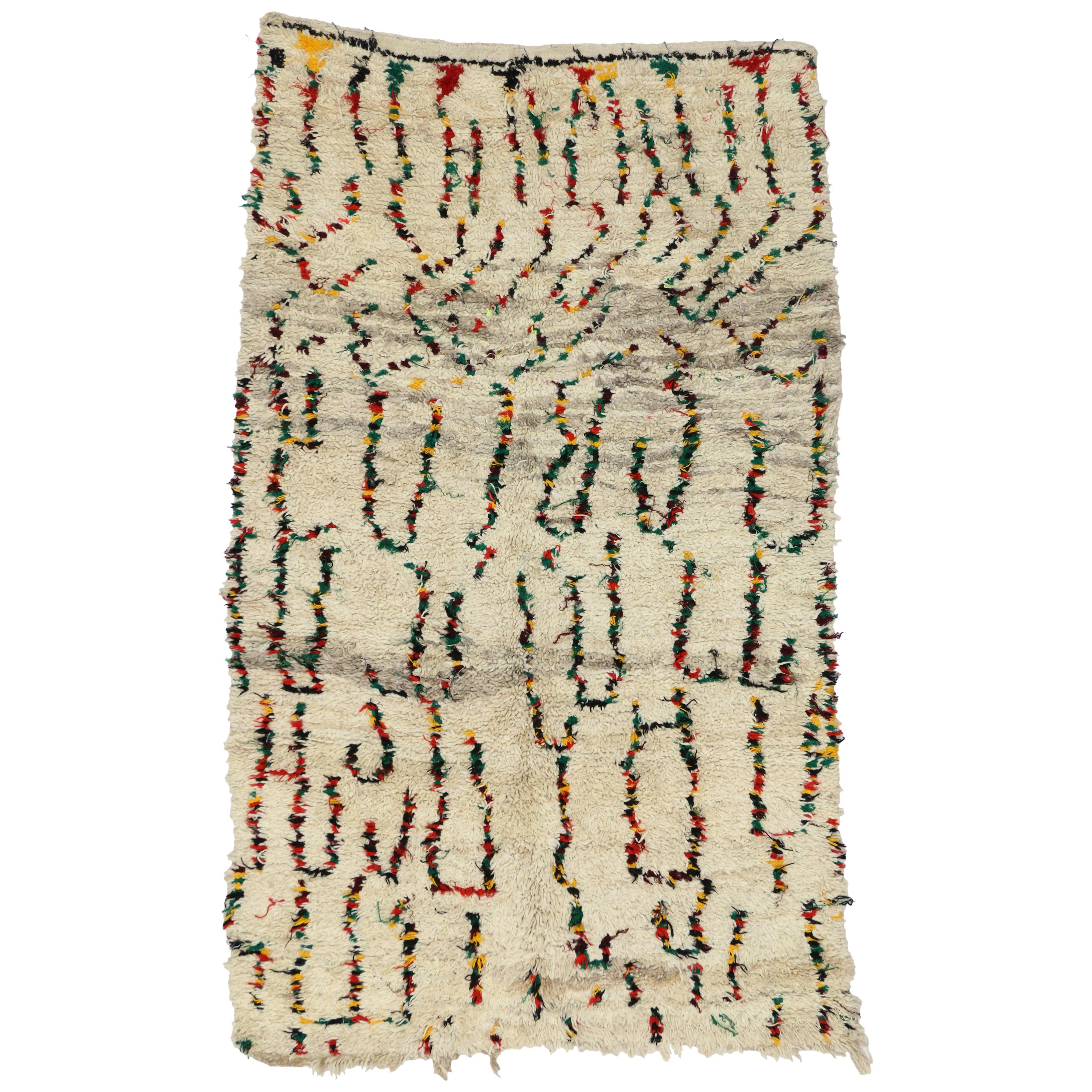 Vintage Berber Moroccan Azilal Rug with Tribal Vibes and Abstract Line Art Style
