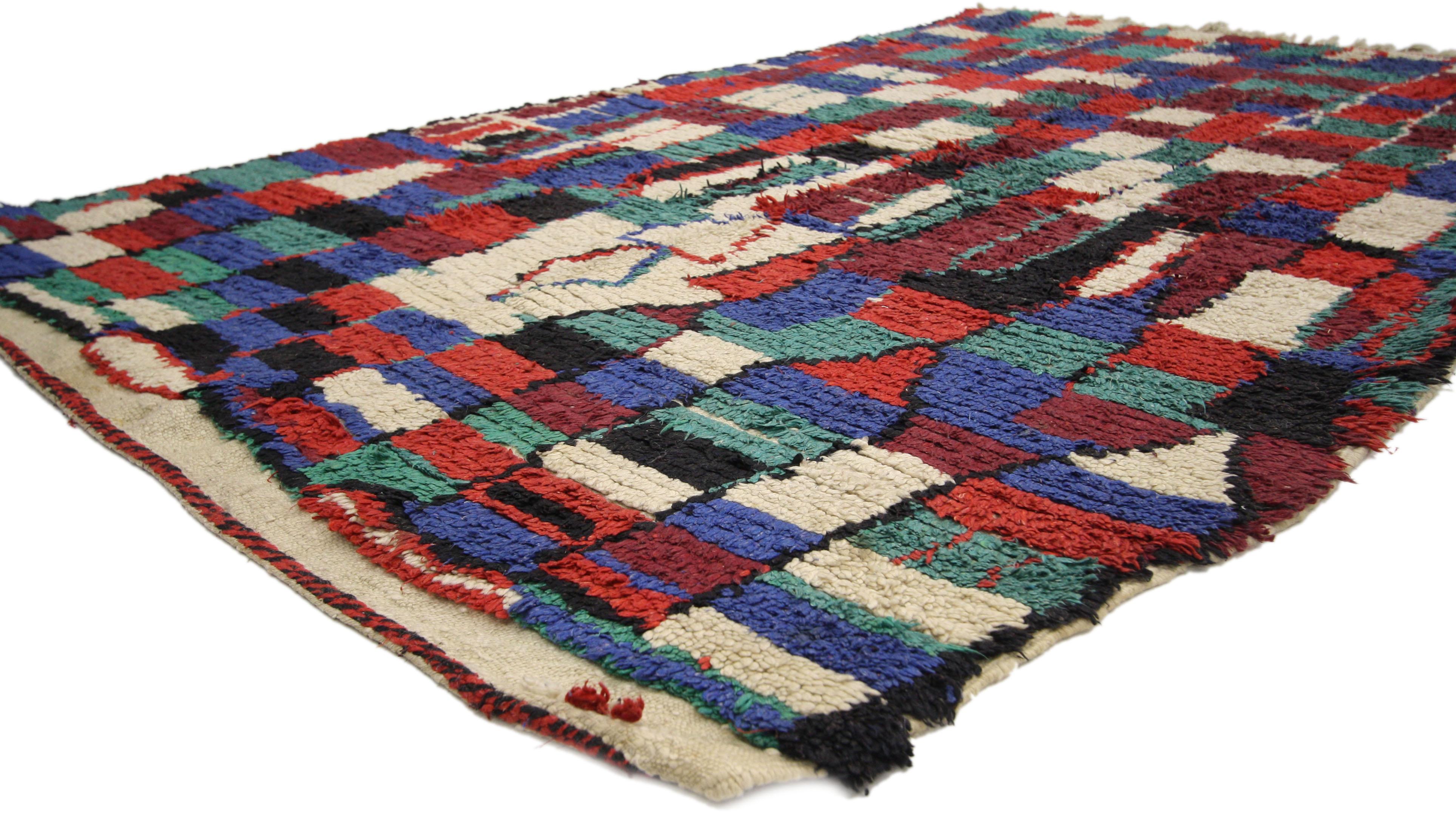 Bauhaus Vintage Berber Moroccan Azilal Rug with Color Block Design For Sale