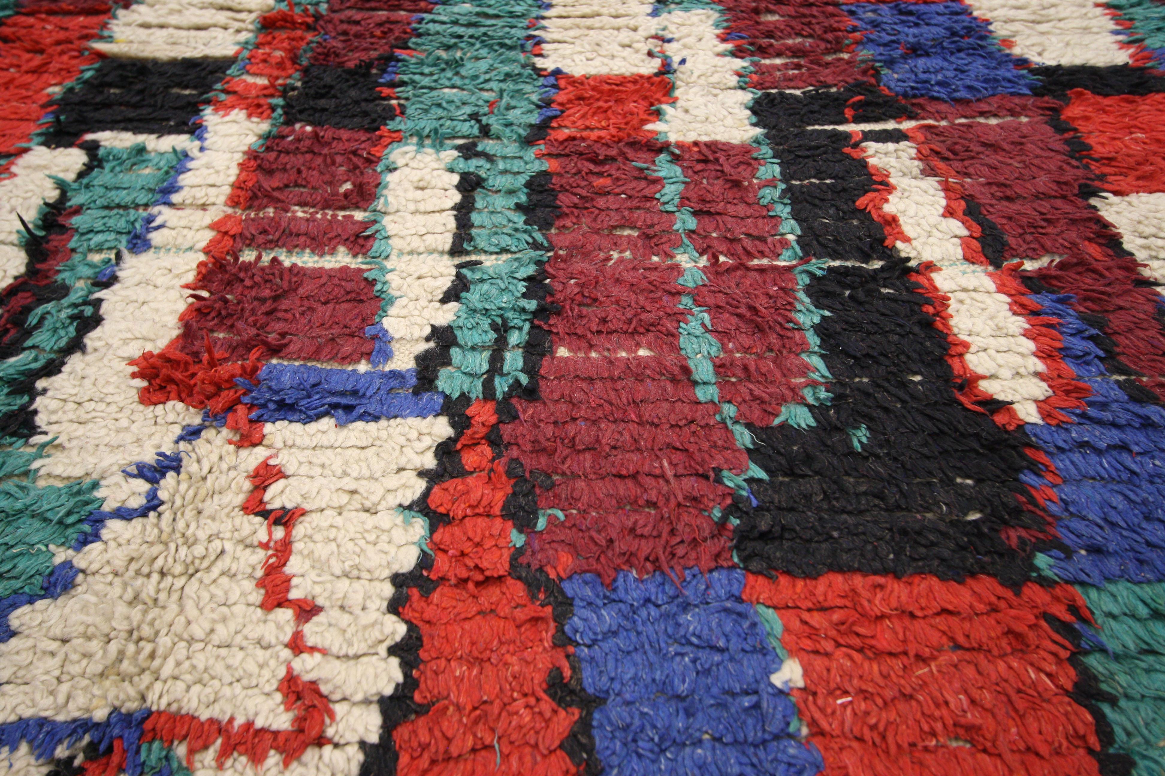 Vintage Berber Moroccan Azilal Rug with Color Block Design In Good Condition For Sale In Dallas, TX