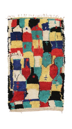 Vintage Berber Moroccan Azilal Rug with Postmodern Cubism Bauhaus Mondrian Style