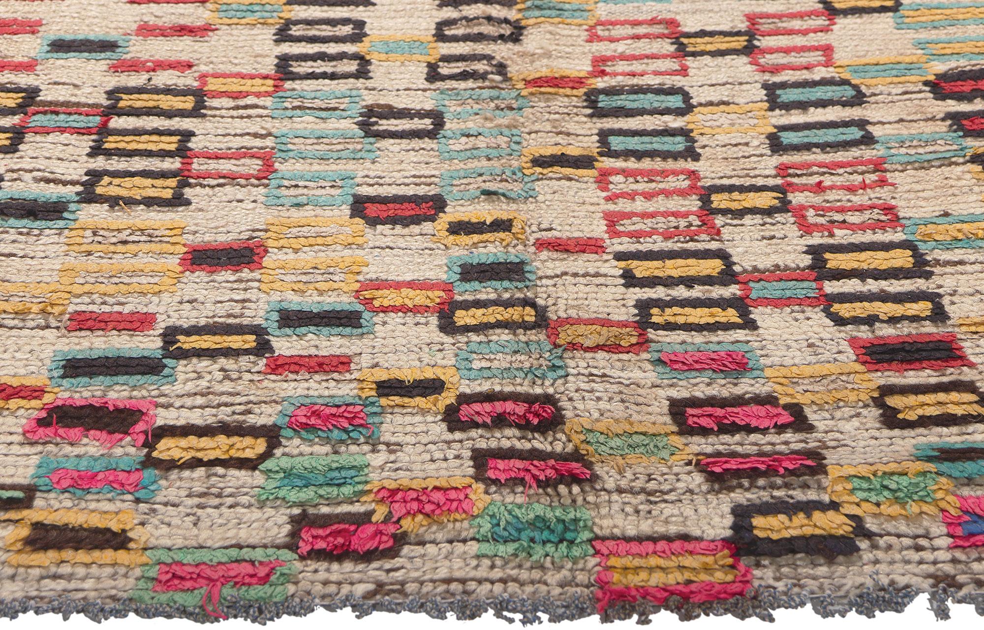 Hand-Knotted Colorful Vintage Moroccan Azilal Rug, Tribal Enchantment Meets Cubist Style For Sale