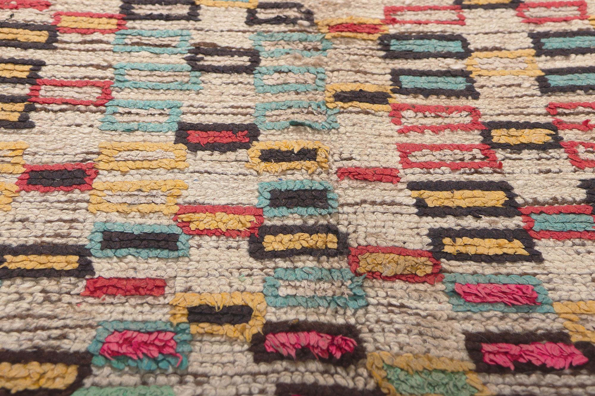Colorful Vintage Moroccan Azilal Rug, Tribal Enchantment Meets Cubist Style In Good Condition For Sale In Dallas, TX
