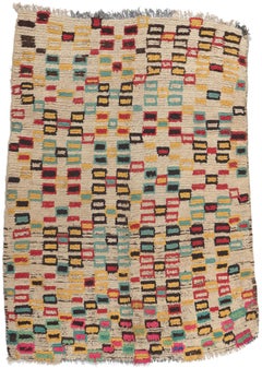 Bunter marokkanischer Azilal-Teppich im Vintage-Stil, Stammeszauber trifft auf kubistischen Stil