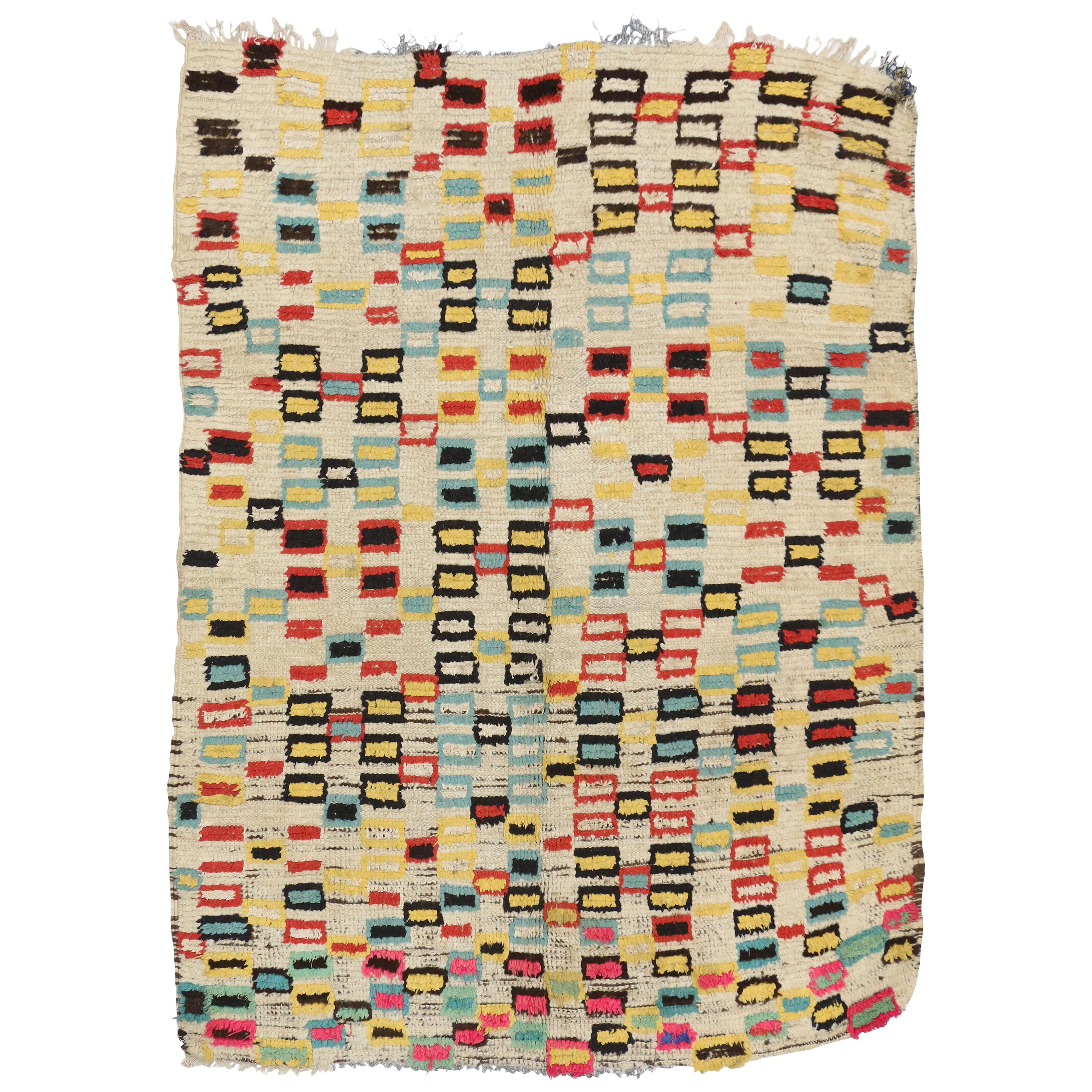 Vintage Berber Moroccan Azilal Rug with Postmodern Cubism Style For ...