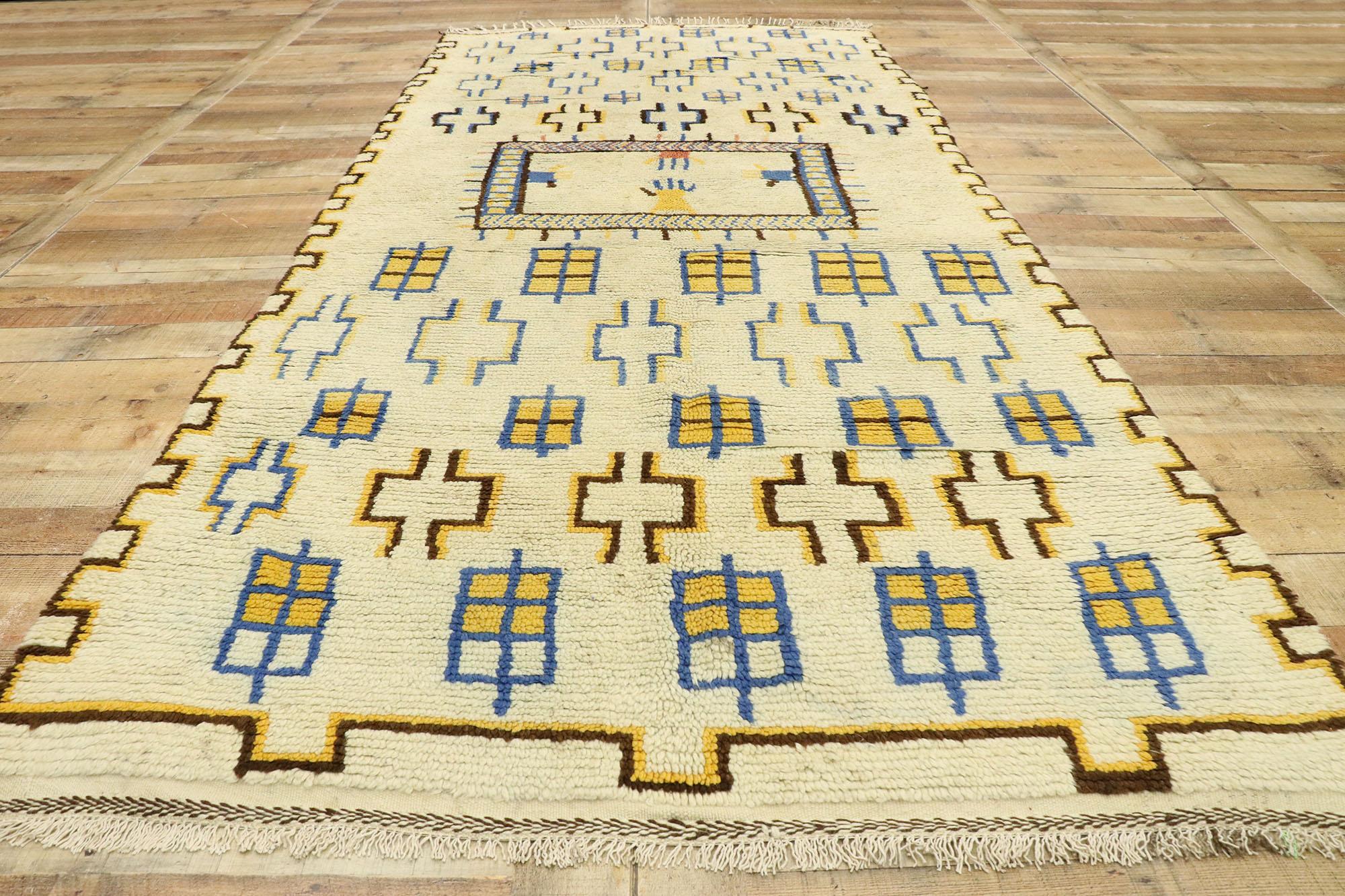Wool Vintage Berber Moroccan Azilal Rug, Boho Chic Meets Tribal Enchantment For Sale