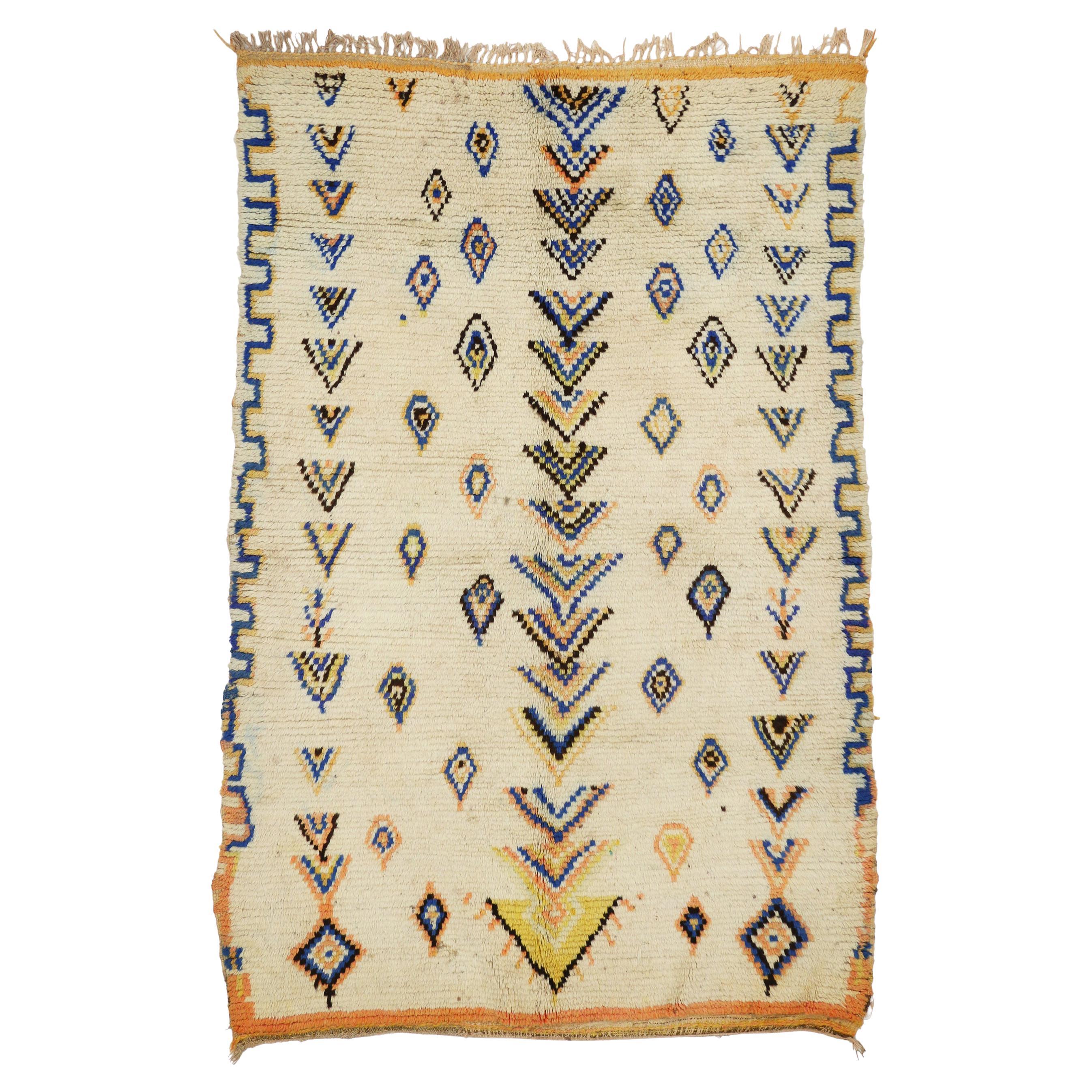 Vintage Berber Moroccan Azilal Rug with Tribal Boho Chic Style and Hygge Vibes For Sale at 1stDibs