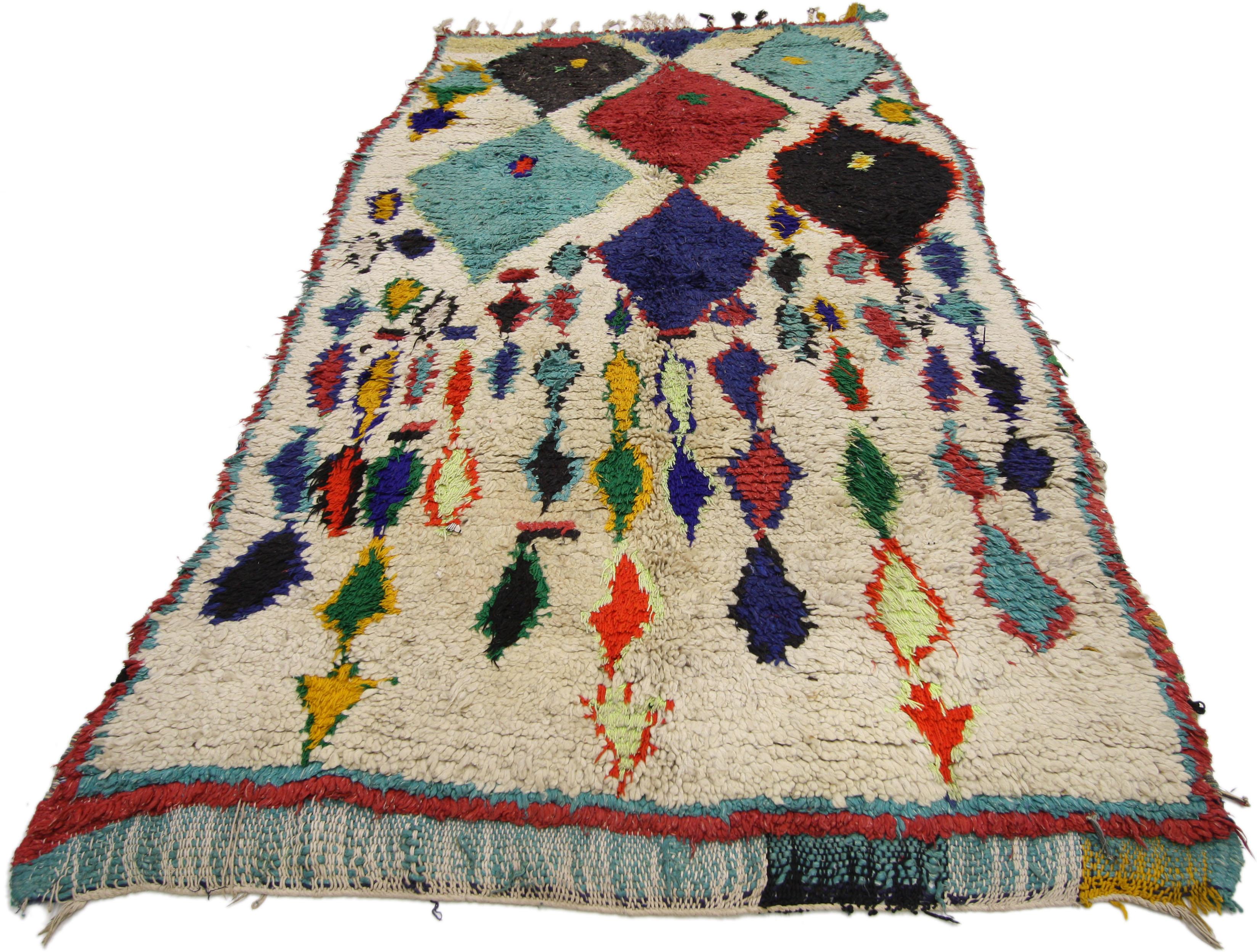 Hand-Knotted Vintage Berber Moroccan Azilal Rug with Tribal Boho Chic Style