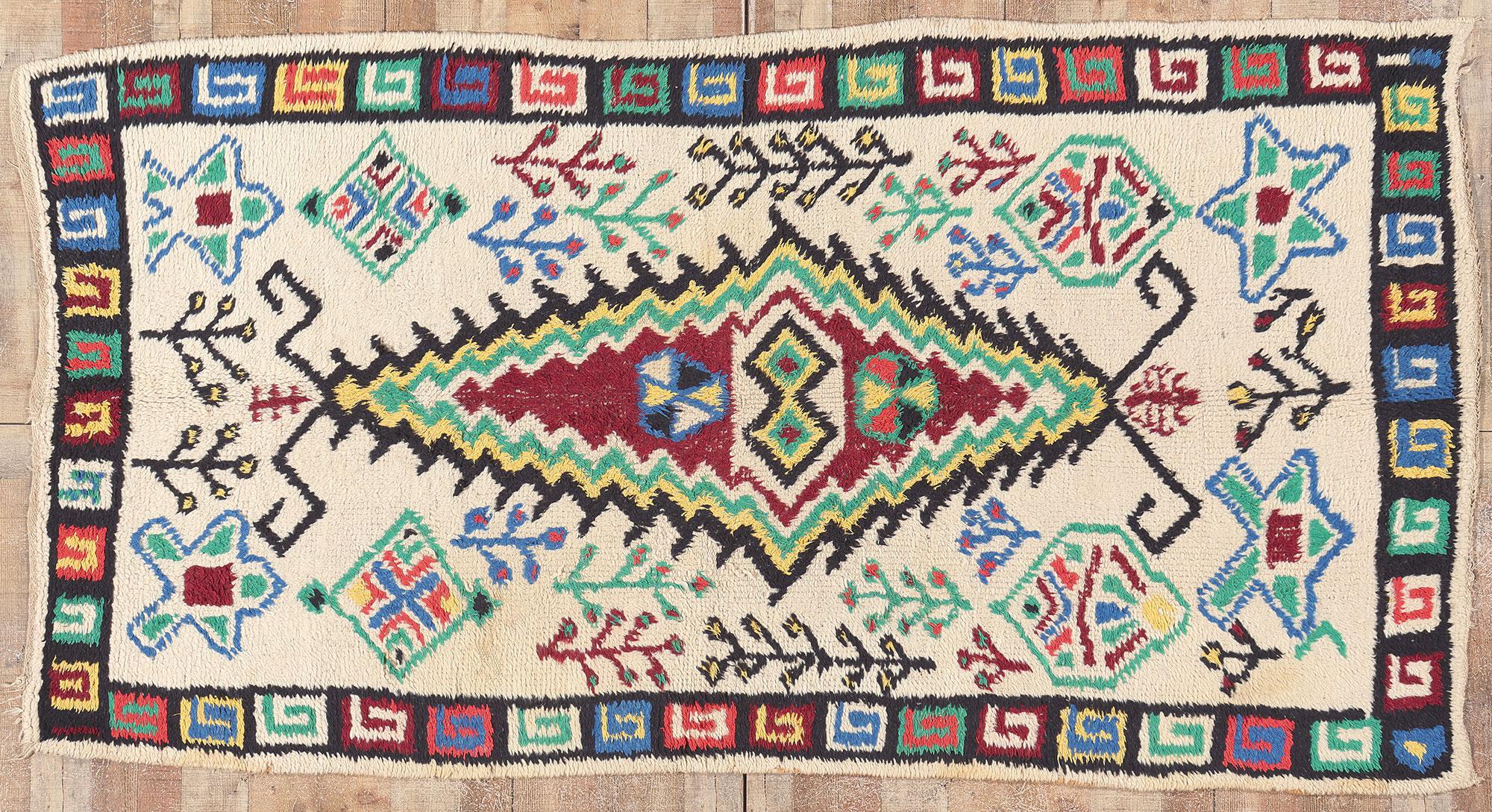 Colorful Vintage Moroccan Azilal Rug, Tribal Enchantment Meets Cozy Boho Chic For Sale 3
