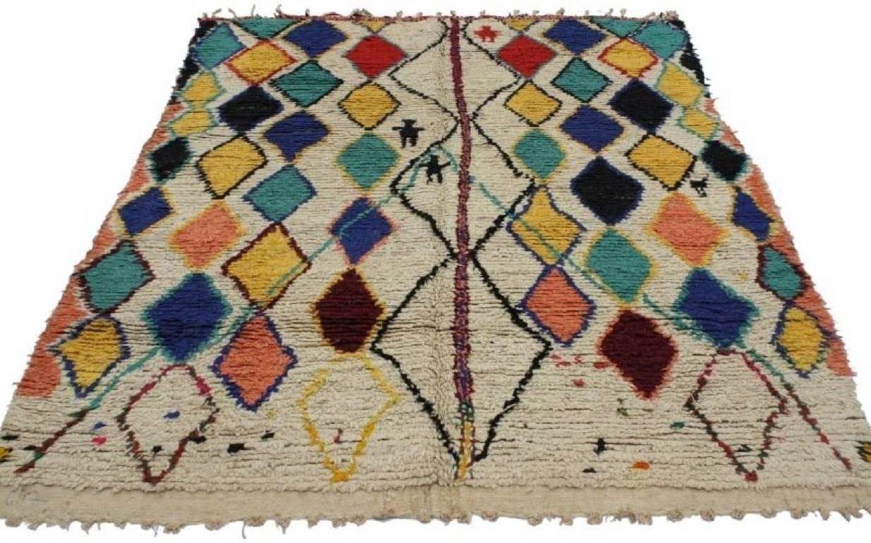 Hand-Knotted Vintage Berber Moroccan Azilal Rug with Tribal Style 