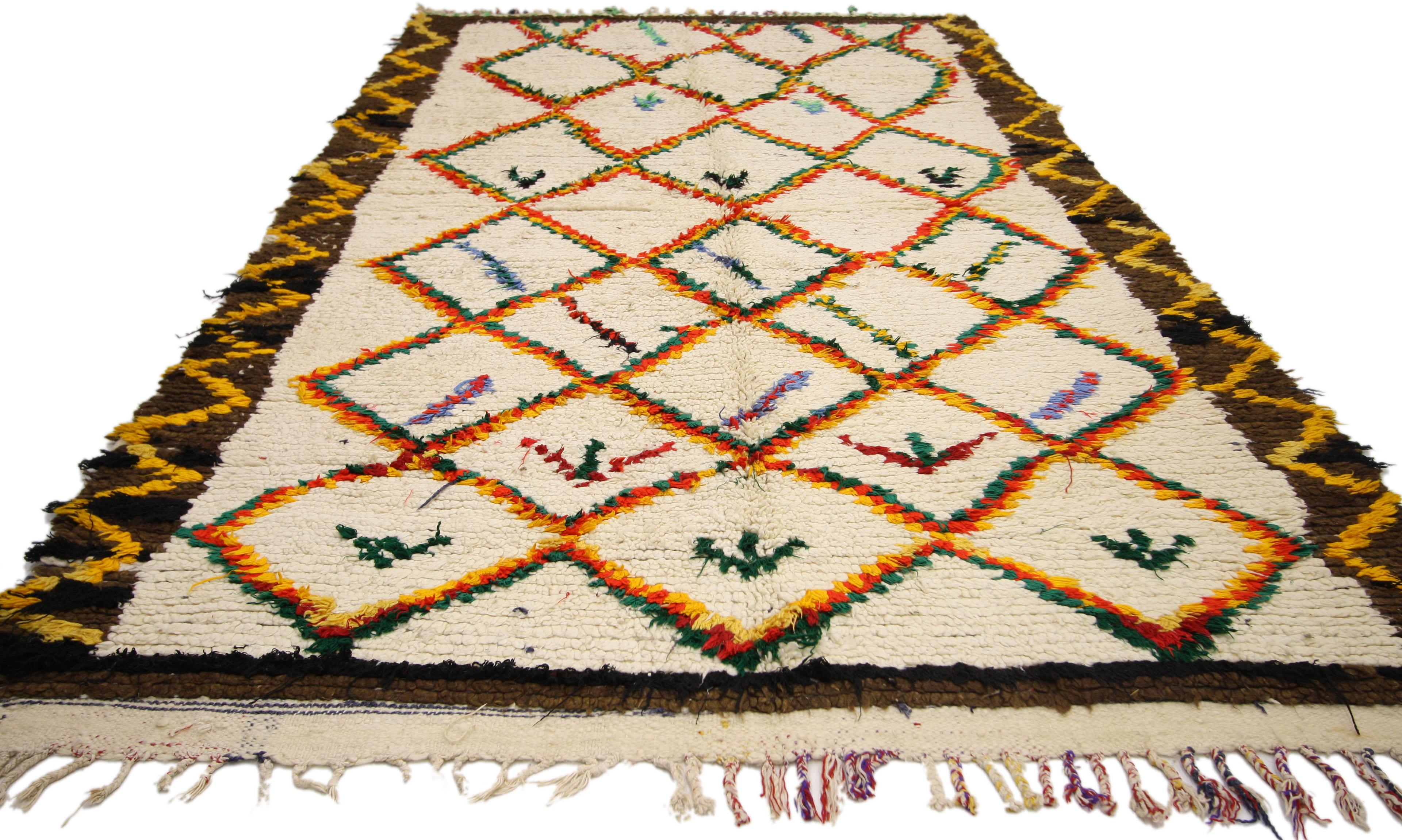 Bohemian Vintage Moroccan Azilal Rug with Tribal Style For Sale