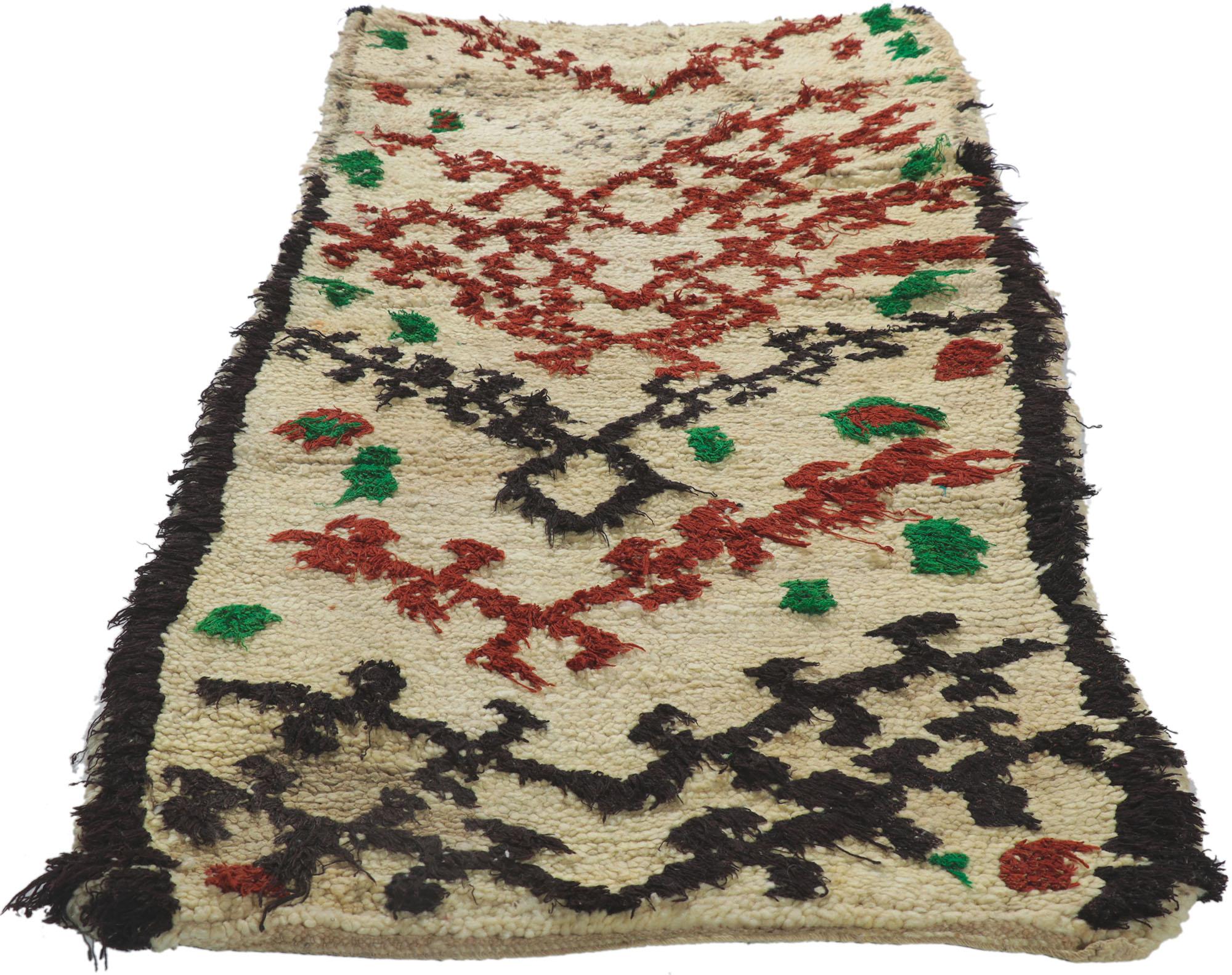 Hand-Knotted Vintage Berber Moroccan Azilal Rug with Tribal Style For Sale