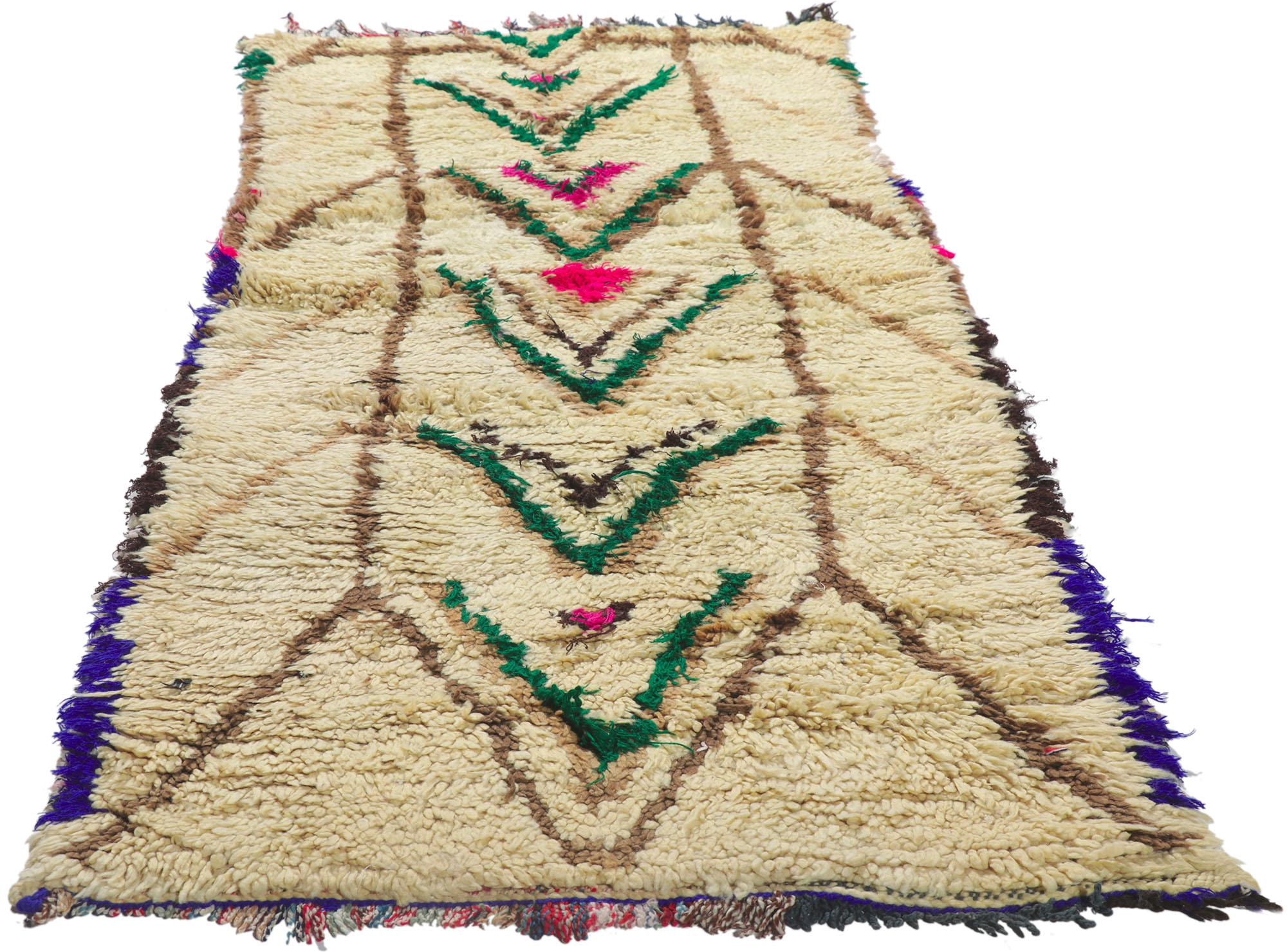 Hand-Knotted Vintage Berber Moroccan Azilal Rug with Tribal Style For Sale