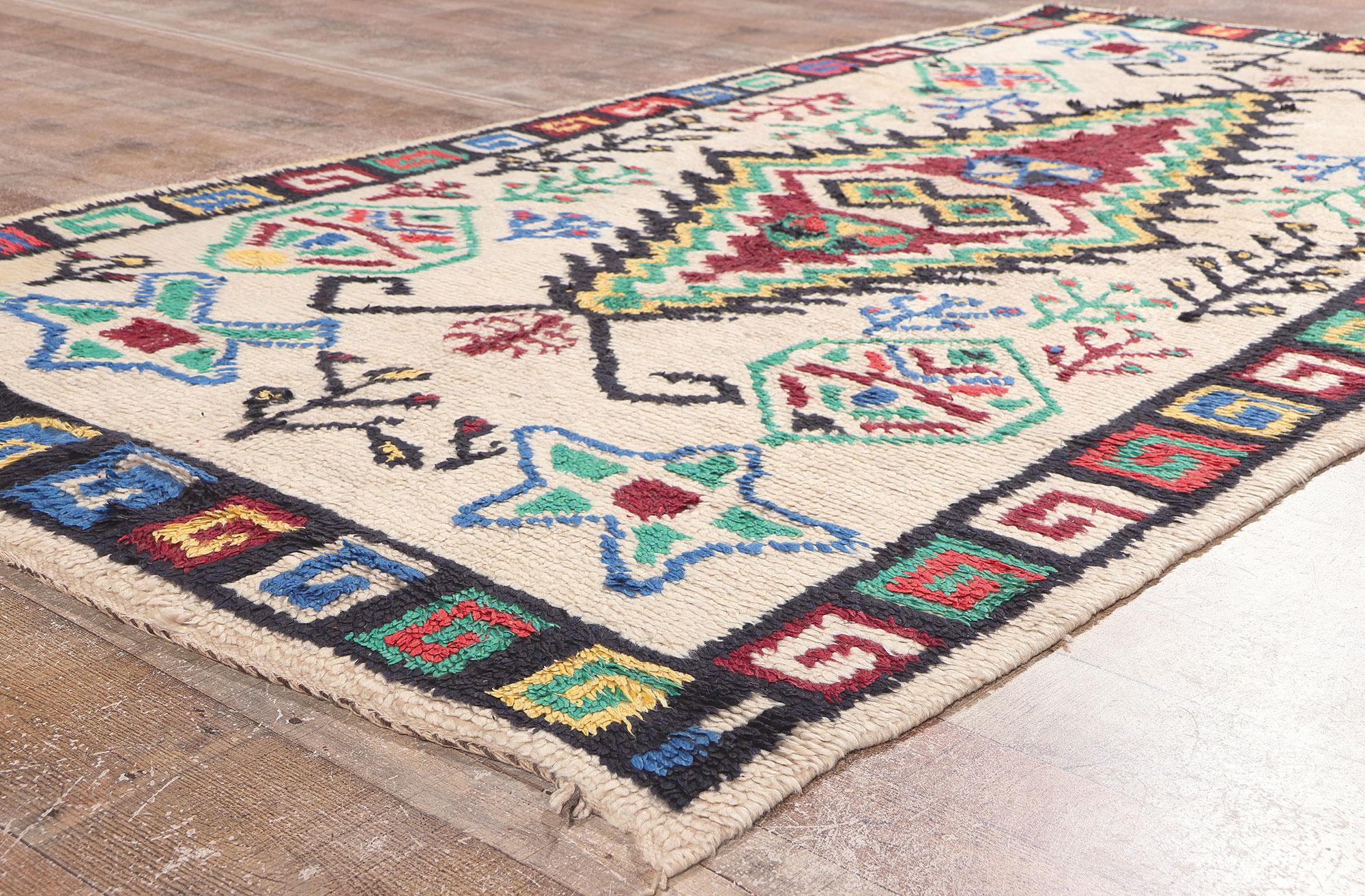 Colorful Vintage Moroccan Azilal Rug, Tribal Enchantment Meets Cozy Boho Chic For Sale 1