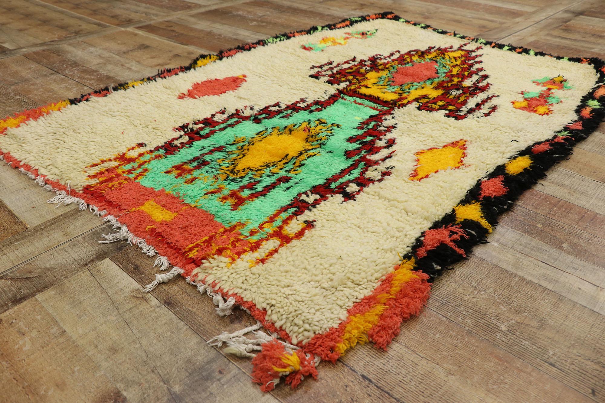 Wool Vintage Berber Moroccan Azilal Rug with Tribal Style For Sale