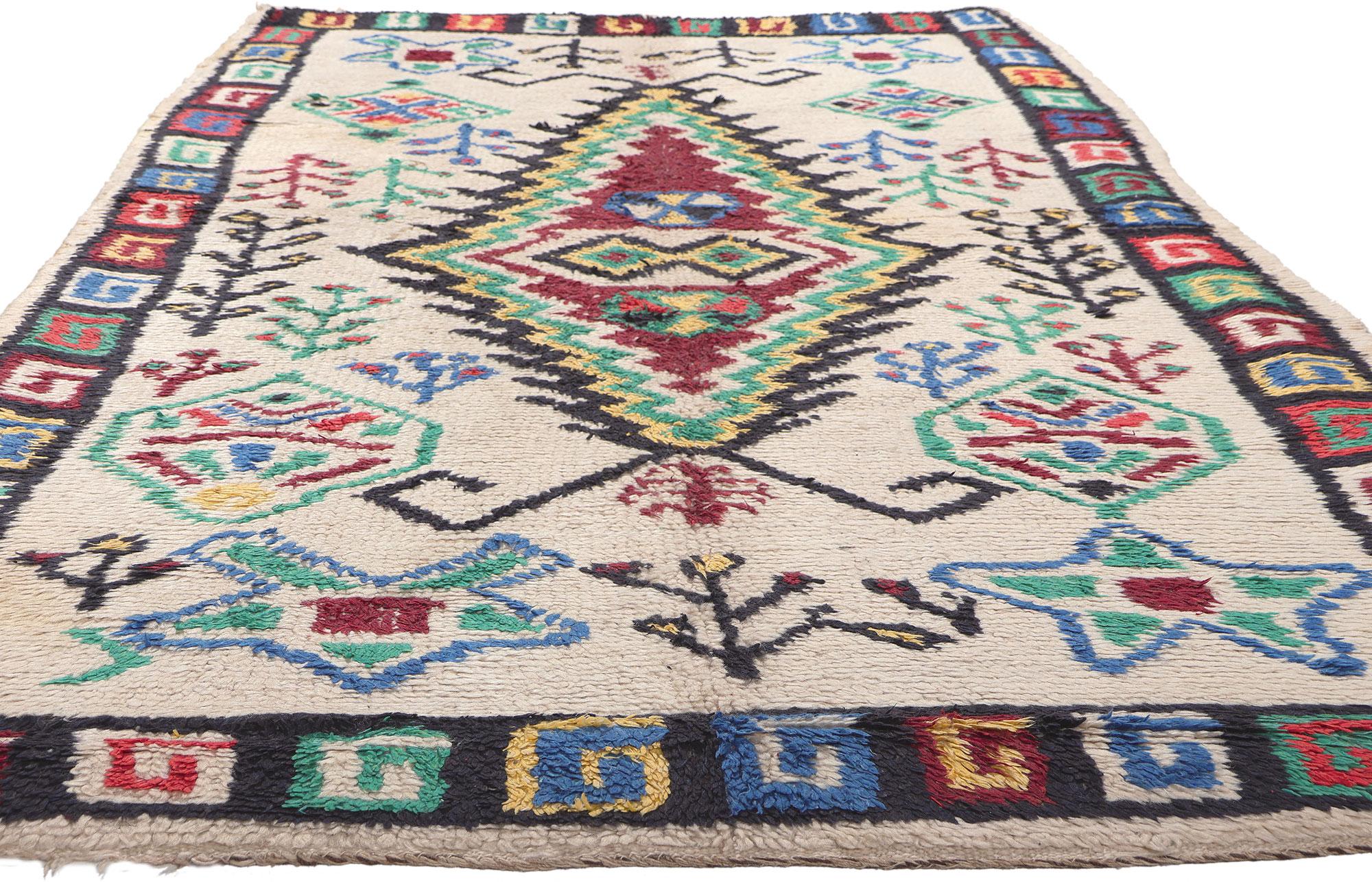 Hand-Knotted Colorful Vintage Moroccan Azilal Rug, Tribal Enchantment Meets Cozy Boho Chic For Sale