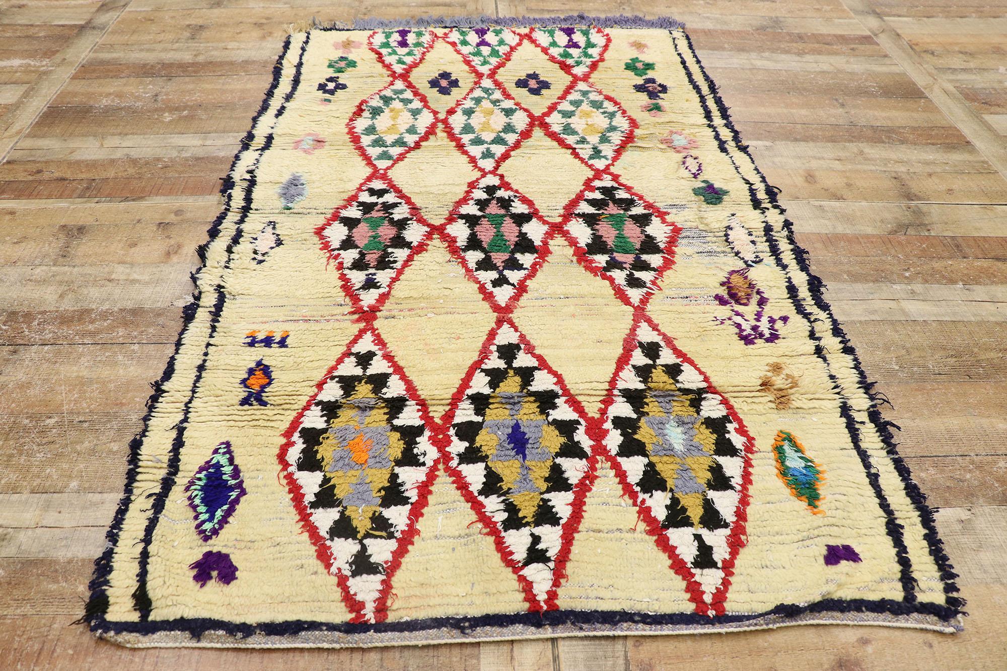 Vintage Berber Moroccan Azilal Rug with Tribal Style For Sale 1