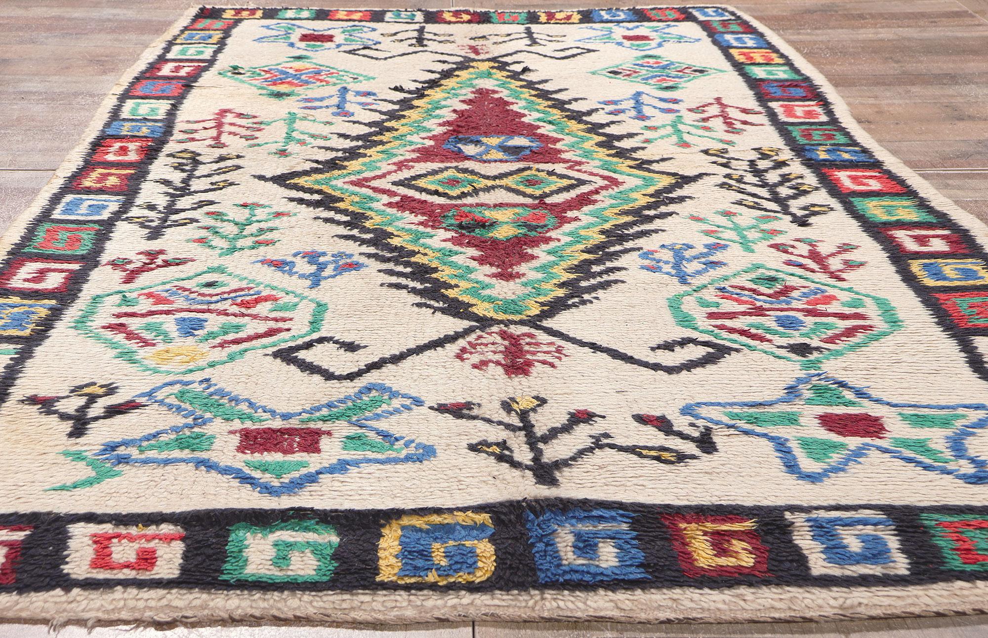 Colorful Vintage Moroccan Azilal Rug, Tribal Enchantment Meets Cozy Boho Chic For Sale 2