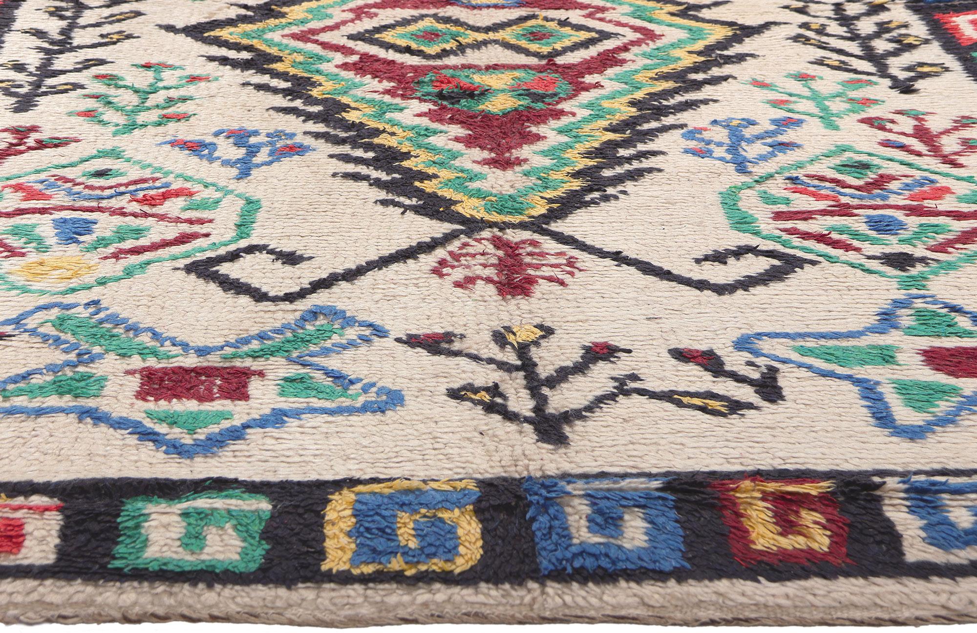 Colorful Vintage Moroccan Azilal Rug, Tribal Enchantment Meets Cozy Boho Chic In Good Condition For Sale In Dallas, TX