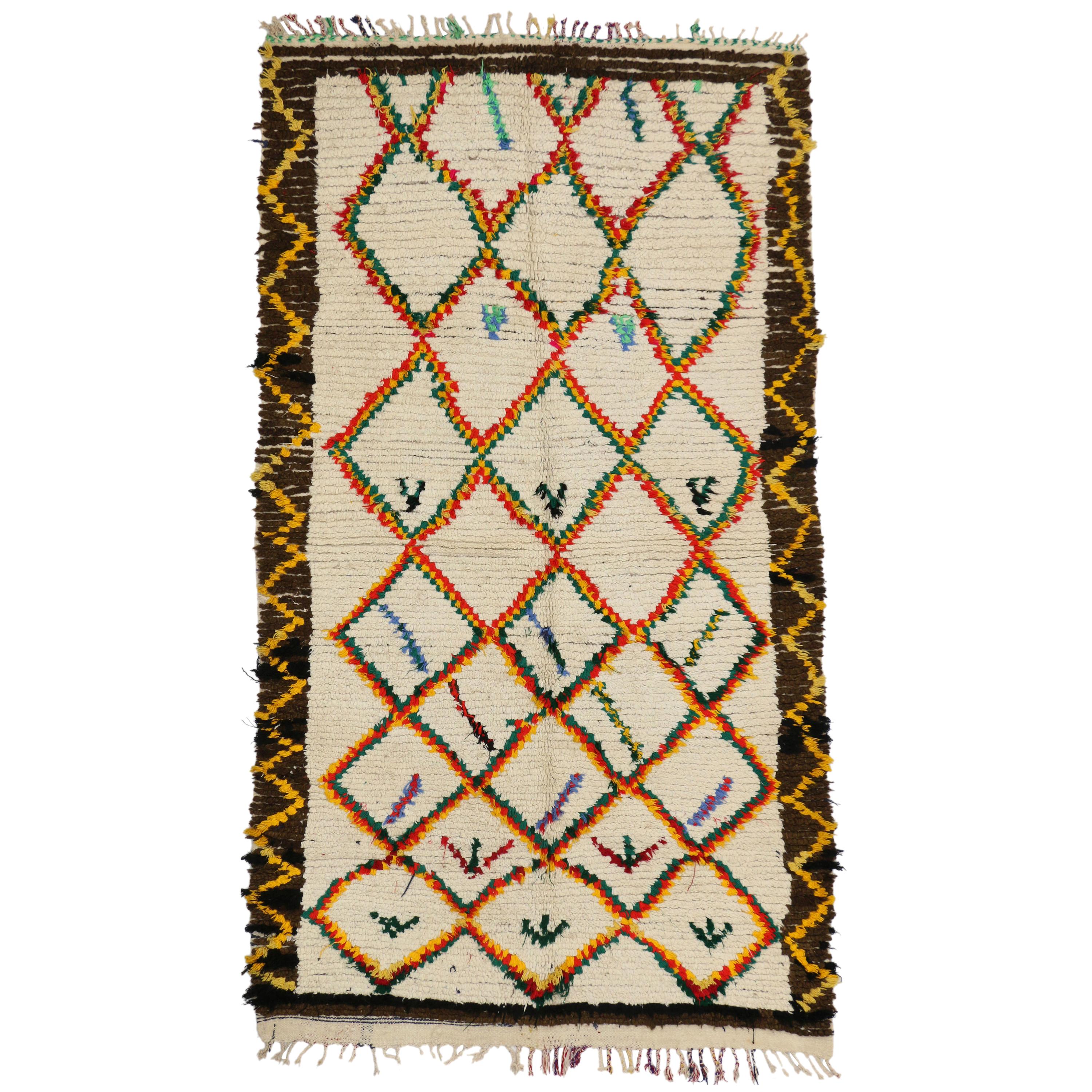 Vintage Moroccan Azilal Rug with Tribal Style For Sale
