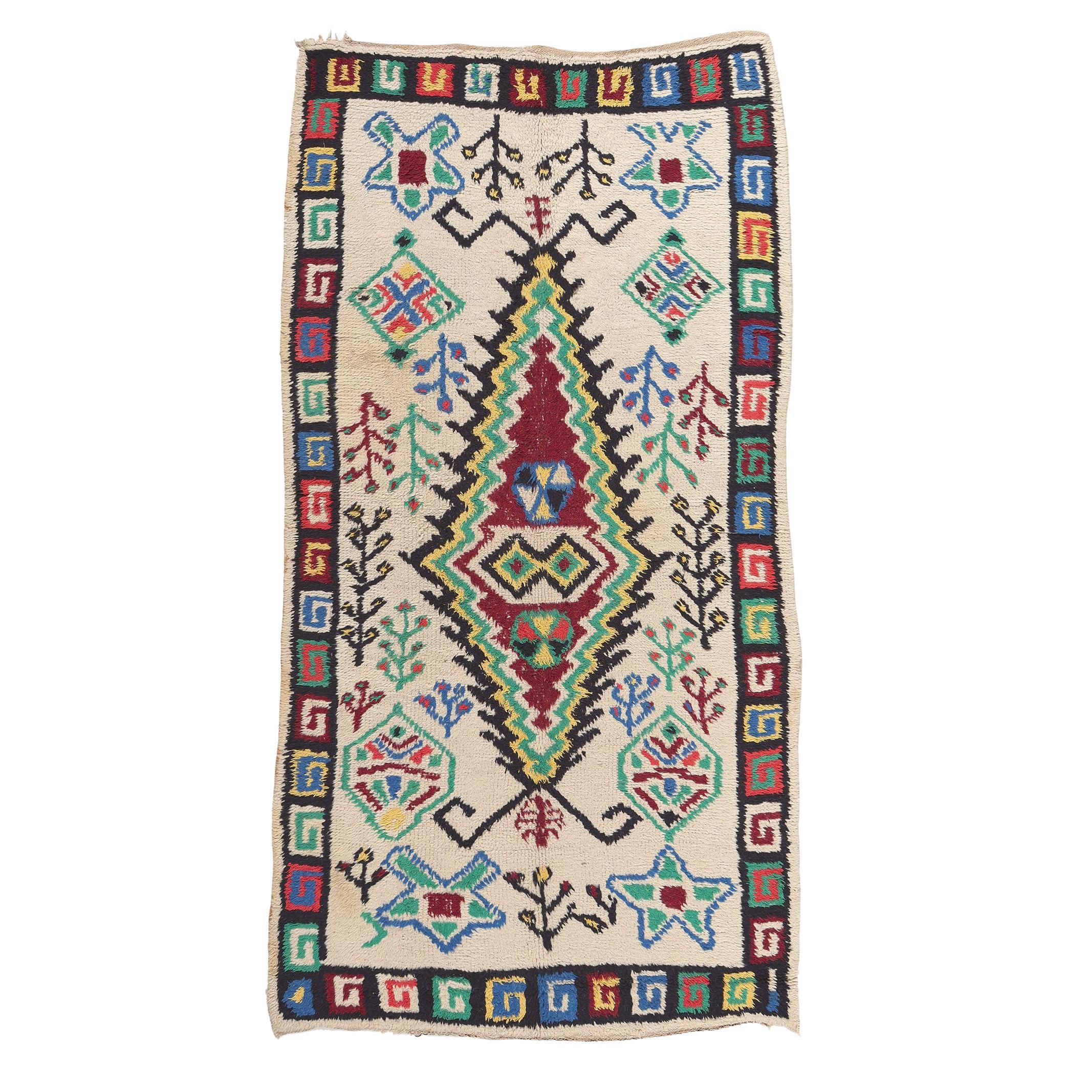 Colorful Vintage Moroccan Azilal Rug, Tribal Enchantment Meets Cozy Boho Chic