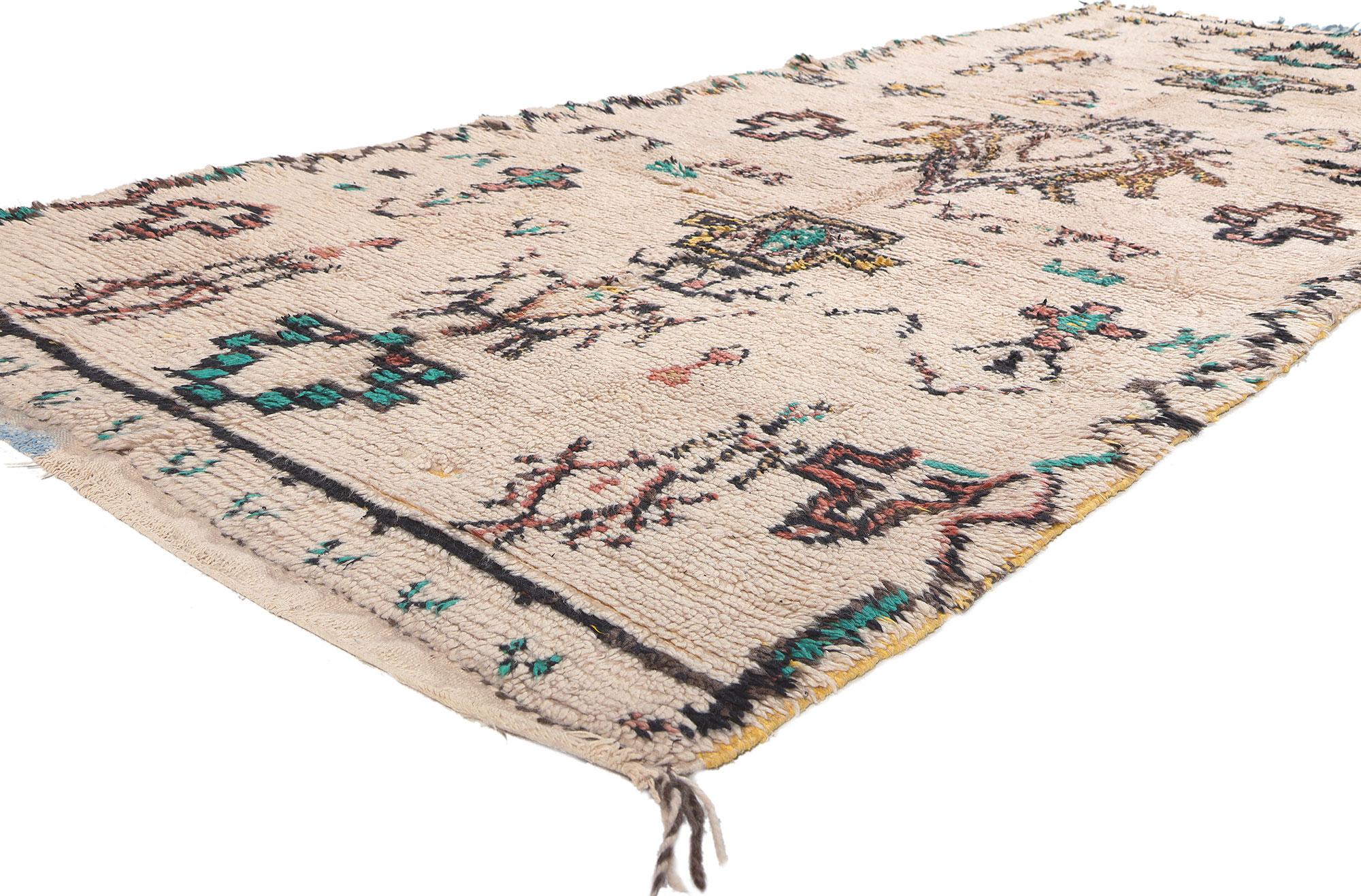 20670 Vintage Moroccan Azilal Rug, 04'06 x 10'10. Step into the captivating realm of Azilal rugs, where every fiber tells a story intricately crafted by skilled artisans amidst the vibrant landscapes of central Morocco and the majestic High Atlas