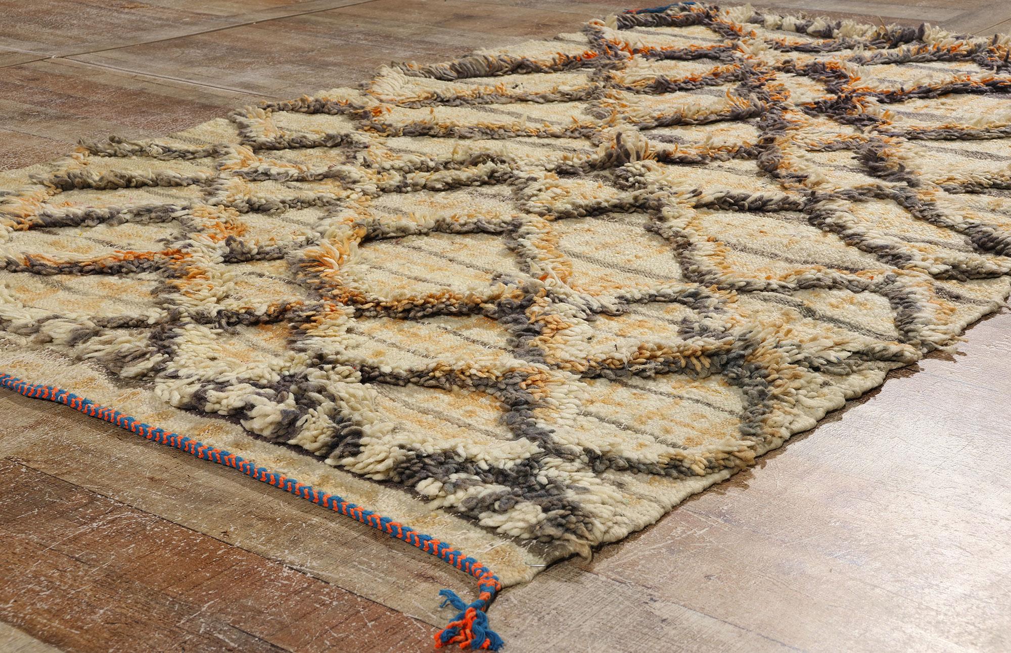 Wool Vintage Berber Moroccan Azilal Souf Rug, Cozy Boho Chic Meets Tribal Enchantment For Sale