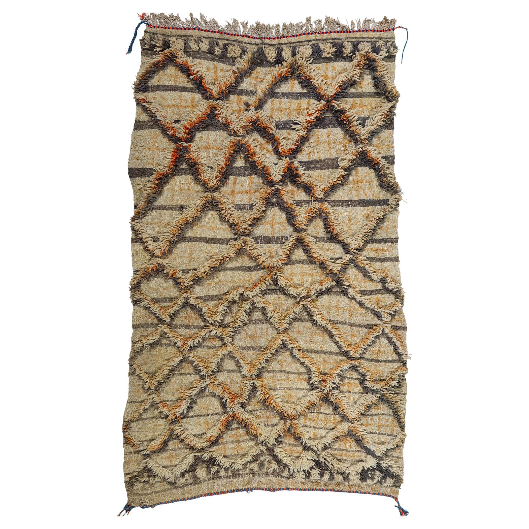 Vintage Berber Moroccan Azilal Souf Rug, Cozy Boho Chic Meets Tribal Enchantment For Sale