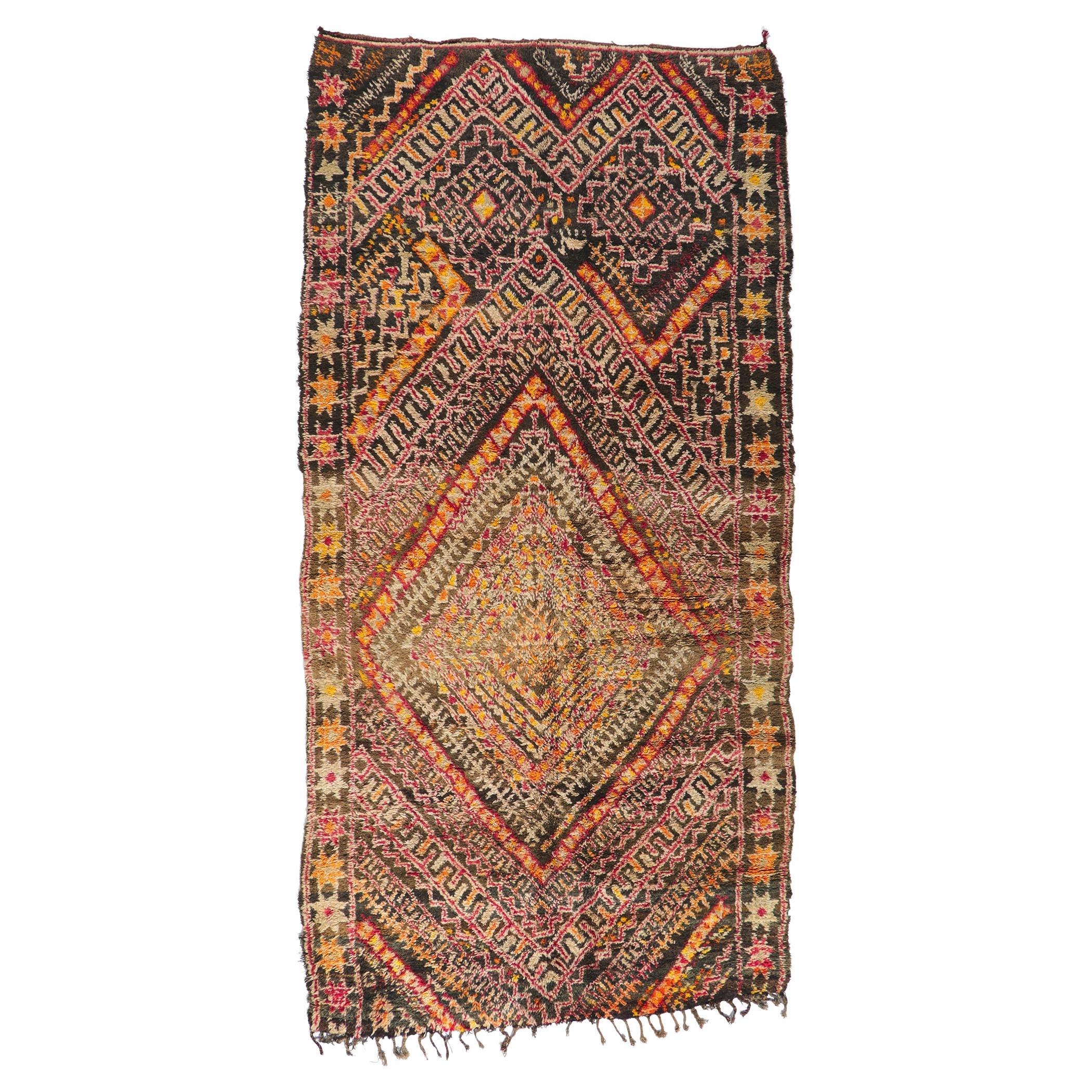 Vintage Berber Moroccan Beni M'Guild Rug with Tribal Style For Sale