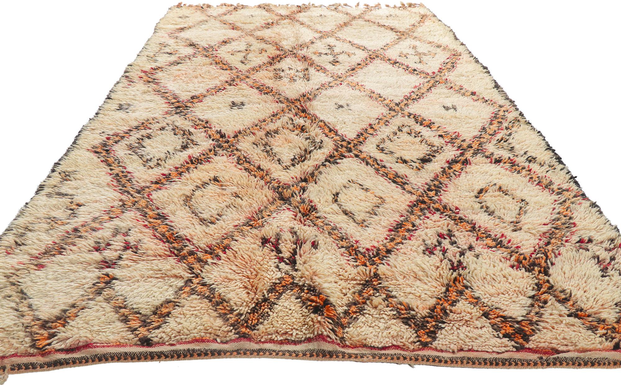 Tribal Vintage Moroccan Beni Ourain Rug, Midcentury Modern Meets Nomadic Charm For Sale