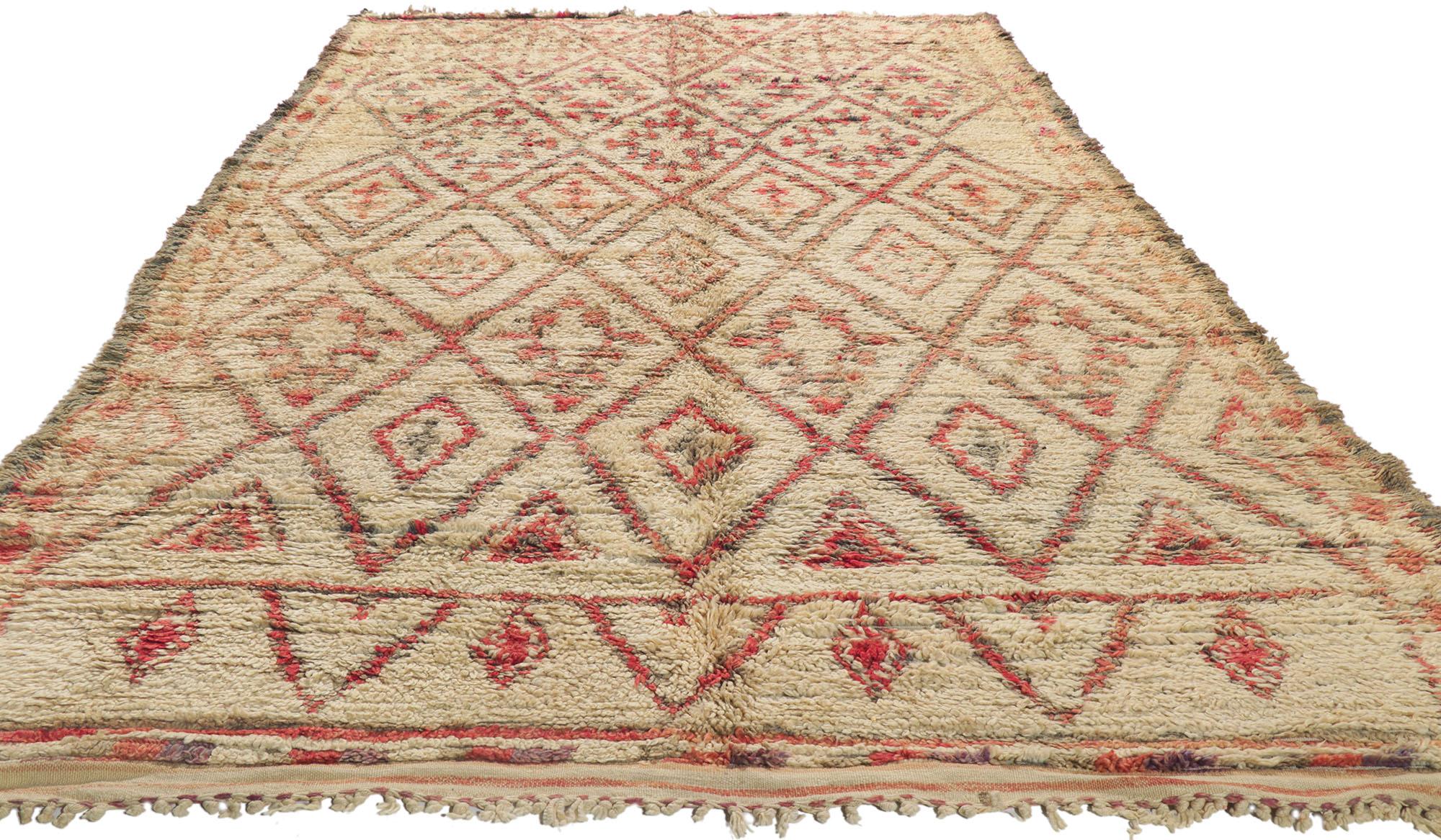 Mid-Century Modern Vintage Moroccan Beni Ourain Rug, Midcentury Modern Meets Nomadic Charm For Sale