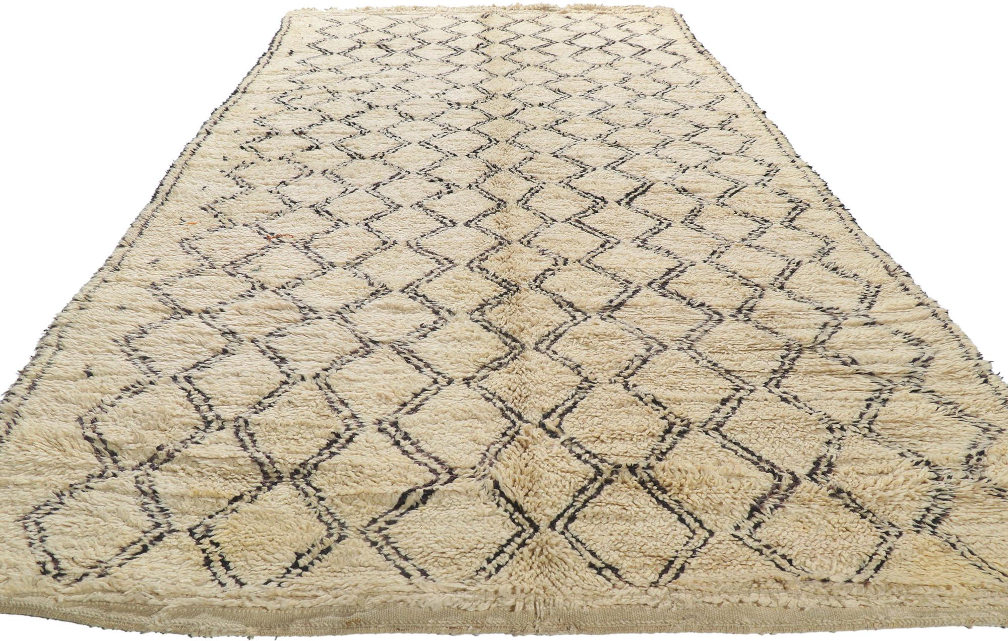 Mid-Century Modern Vintage Berber Moroccan Beni Ourain Rug For Sale