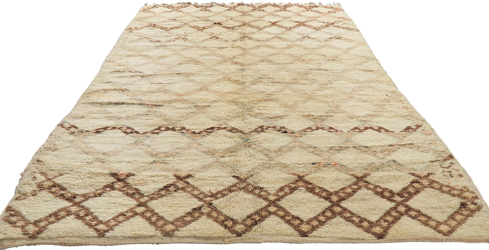 Mid-Century Modern Vintage Moroccan Beni Ourain Rug, Shibui Meets Midcentury Modern For Sale