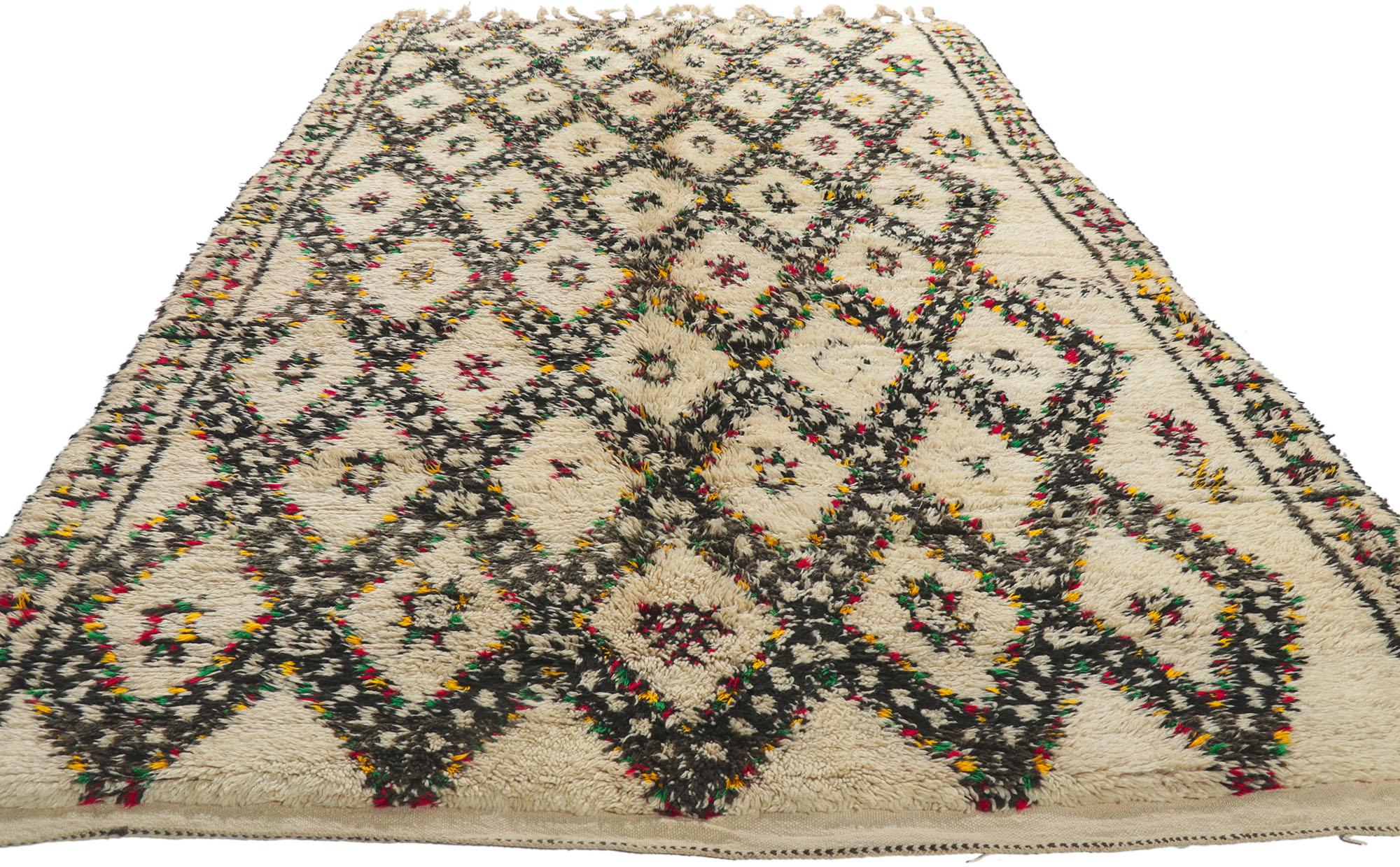 Bohemian Vintage Moroccan Beni Ourain Rug, Midcentury Boho Meets Tribal Enchantment For Sale